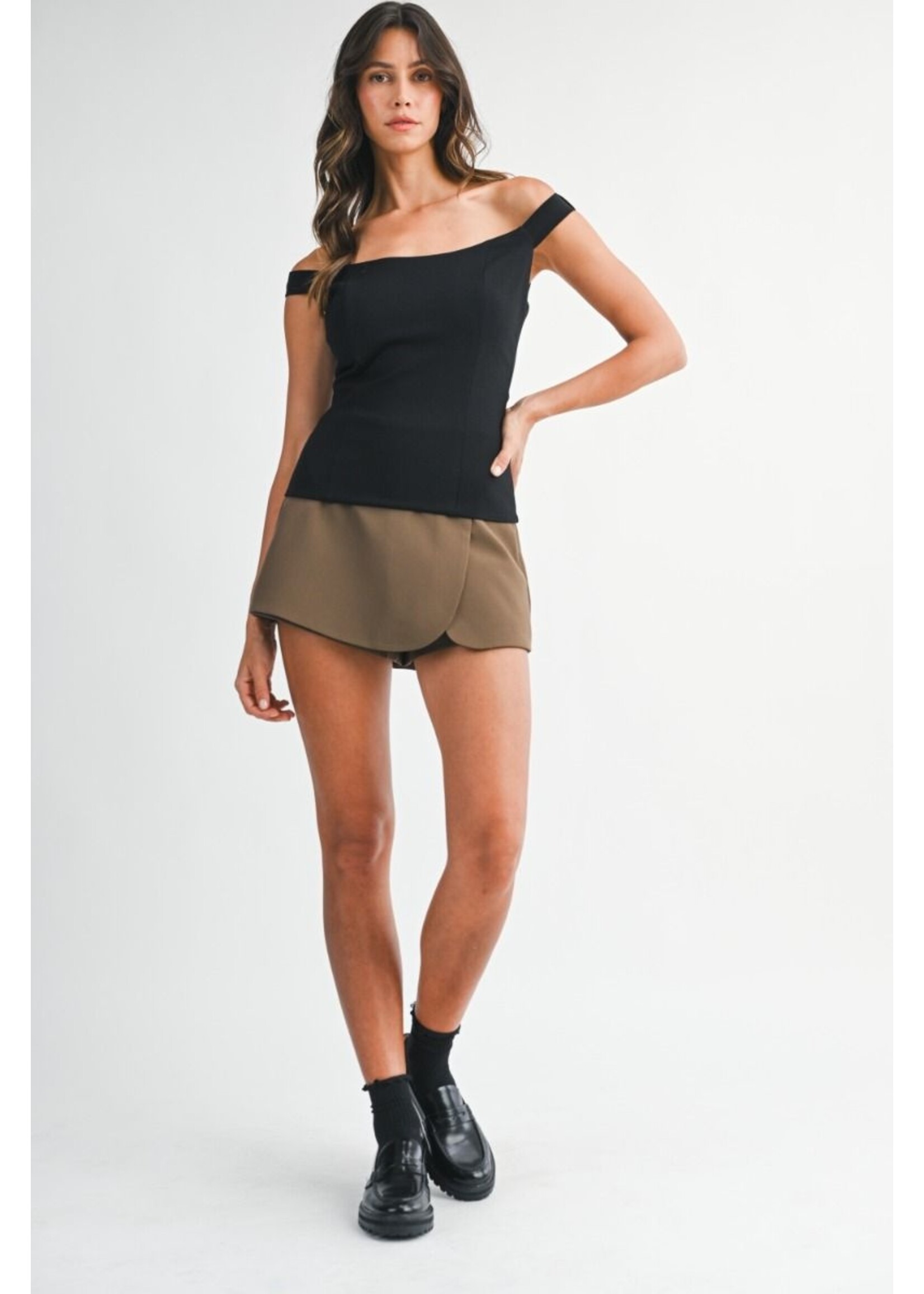 Mable Solid Off Shoulder Fitted Bodice Top - MT2328