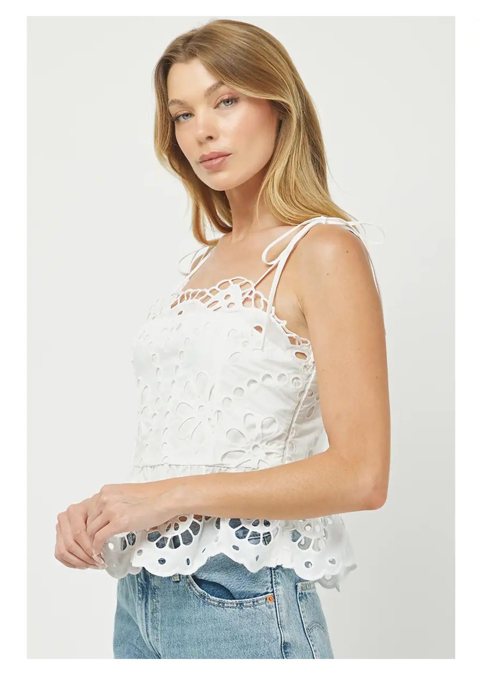 needii Embroidered Cotton Eyelet Peplum Top - 1870NT
