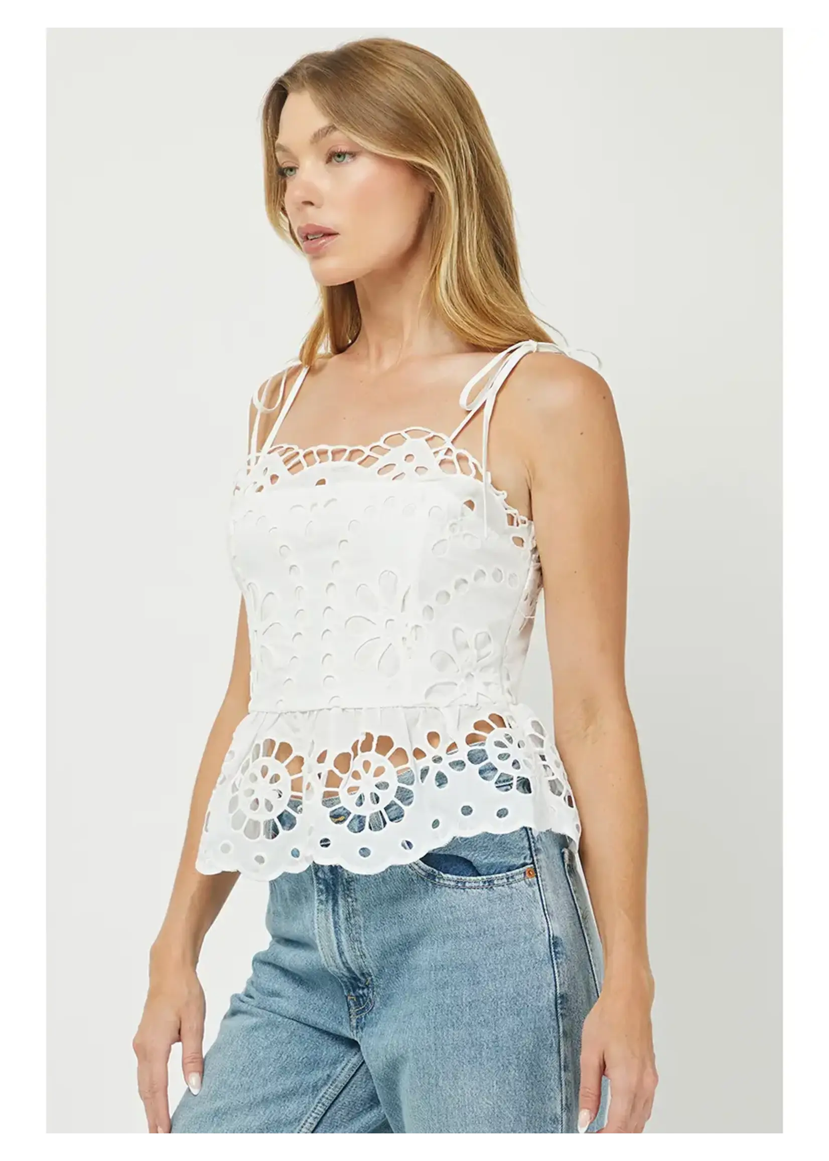 needii Embroidered Cotton Eyelet Peplum Top - 1870NT