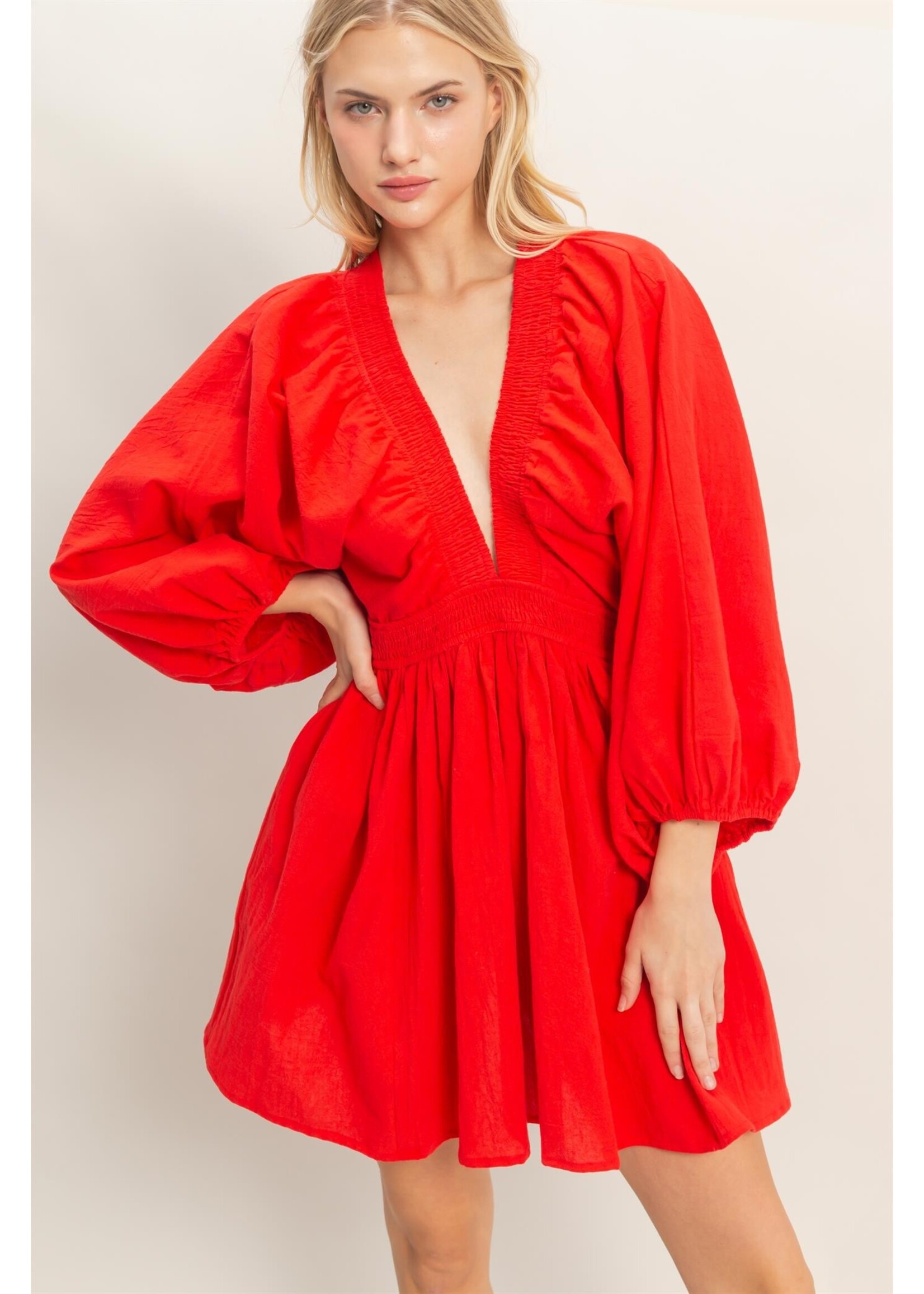 HYFVE Deep V-neck Bishop Sleeve Dress - HF26A907