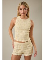 Le Lis Round Neck Shirring Gingham Top - PT6975