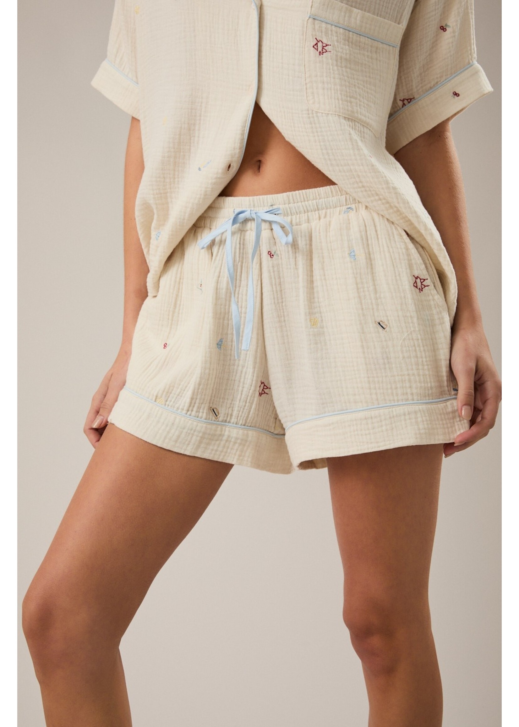Le Lis Embroidered Detail Pajama Shorts - SP3351