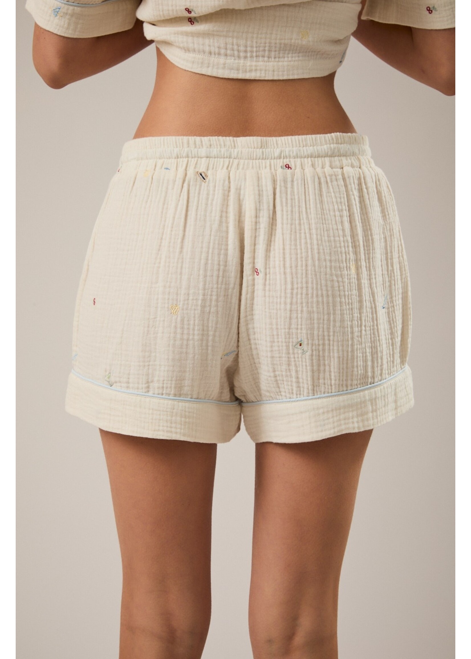 Le Lis Embroidered Detail Pajama Shorts - SP3351