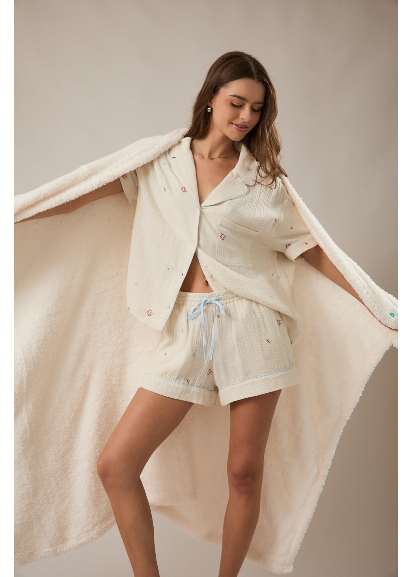 Le Lis Embroidered Detail Pajama Shorts - SP3351