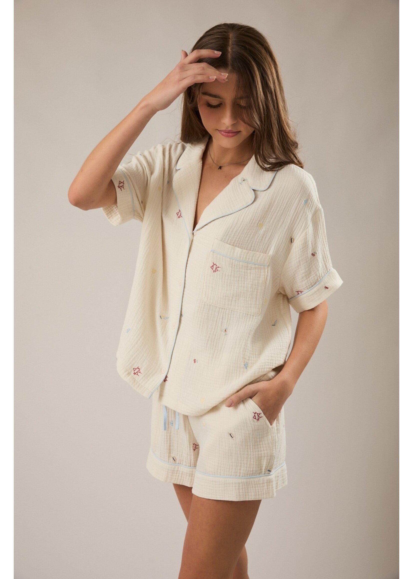 Le Lis Embroidered Detail Pajama Top - ST3350