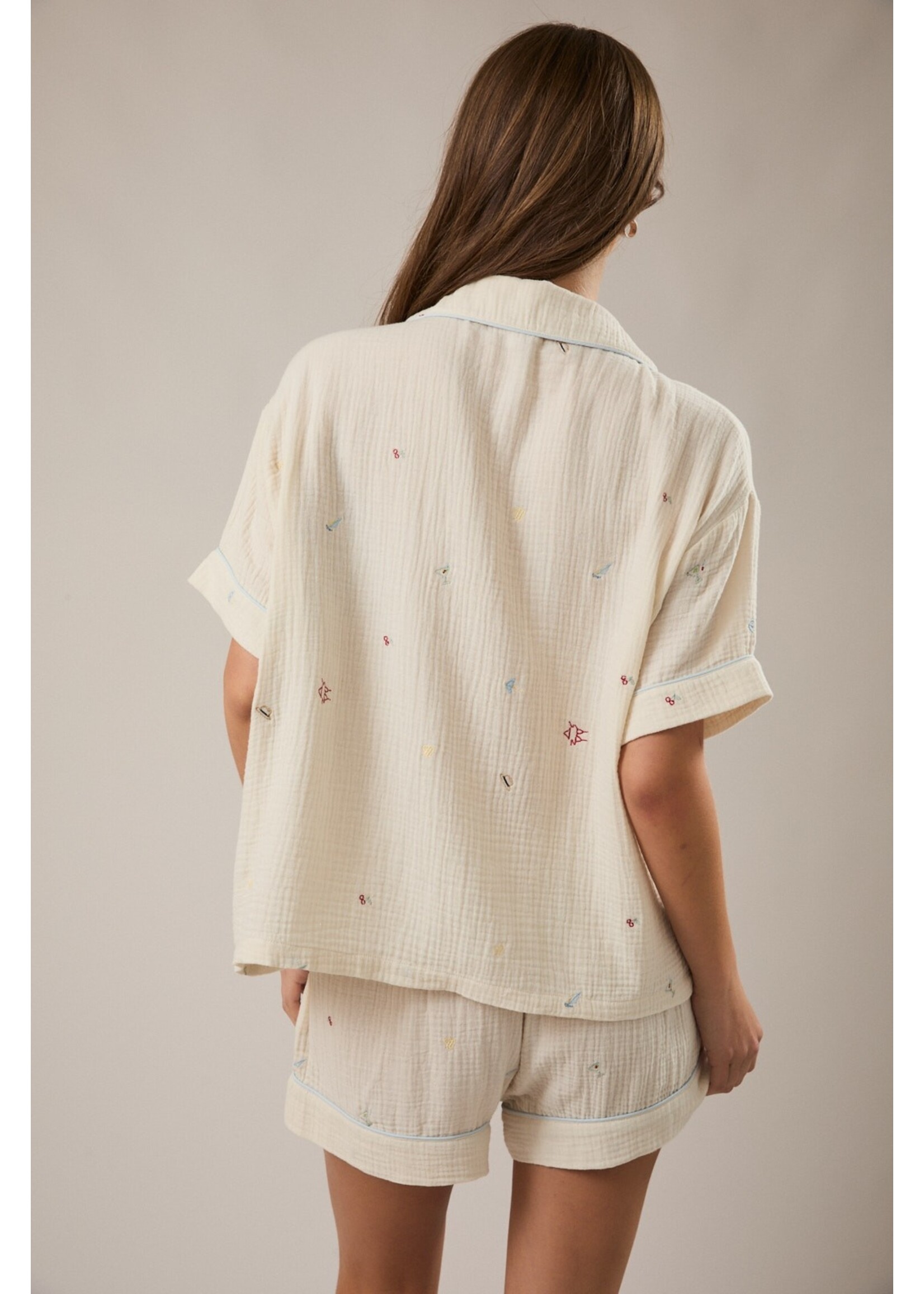 Le Lis Embroidered Detail Pajama Top - ST3350