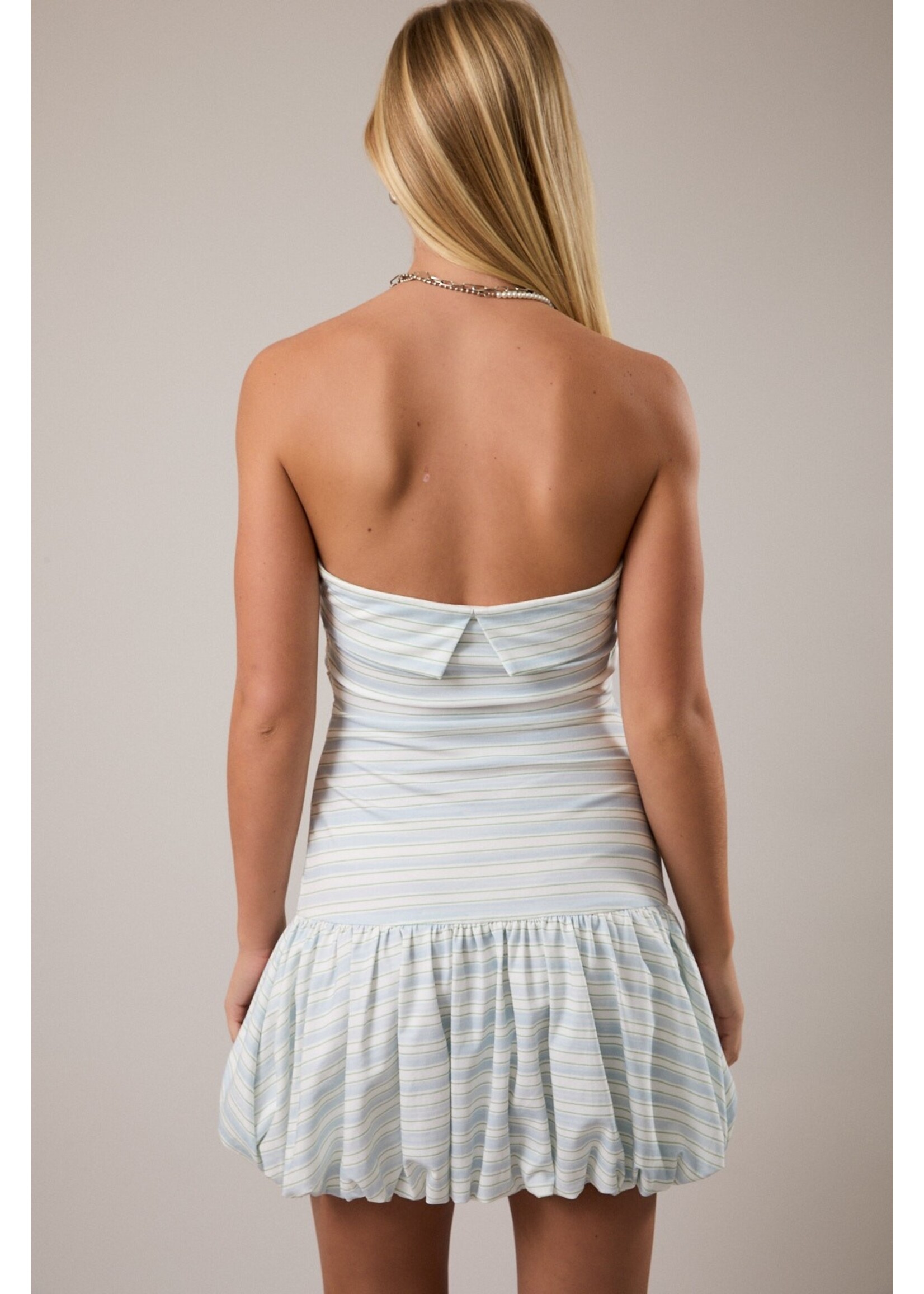 LeLis Strapless Folded Bust Detail Bubble Hem Stripe Mini Dress - ID6234