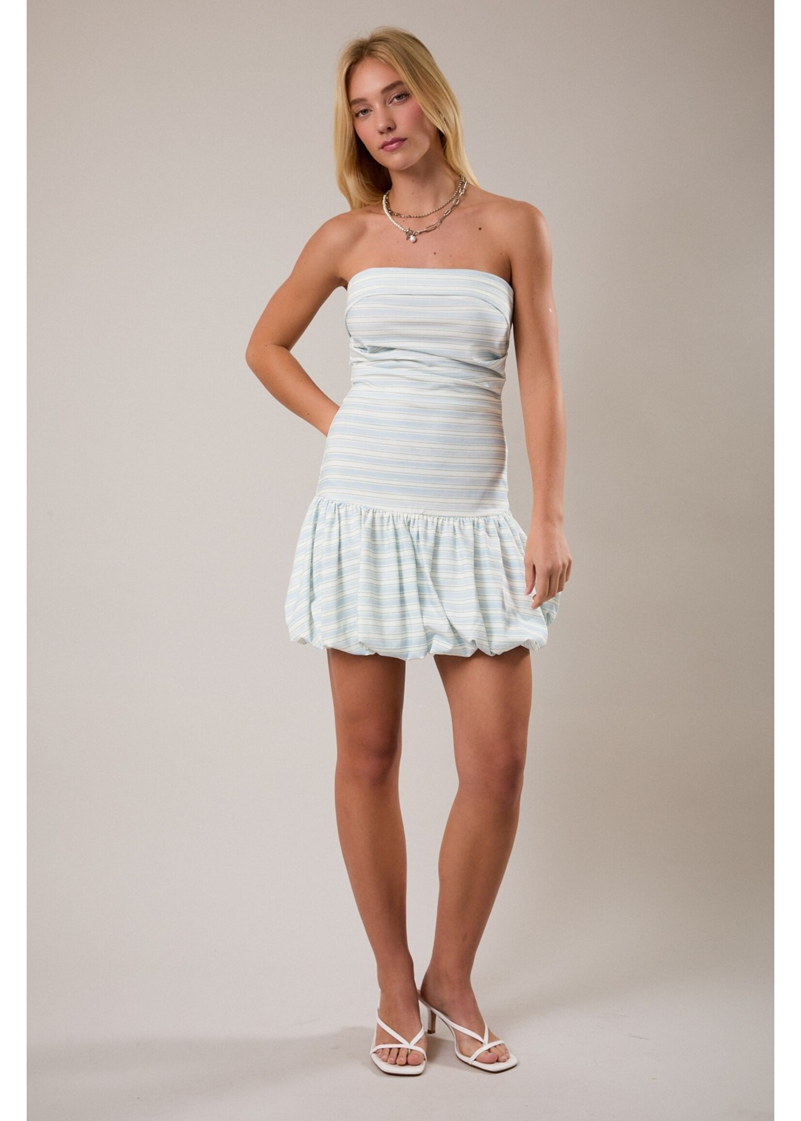 LeLis Strapless Folded Bust Detail Bubble Hem Stripe Mini Dress - ID6234