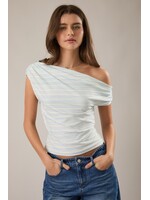 Le Lis One Side Off Shoulder Stripe Printed Knit Top - IT6229