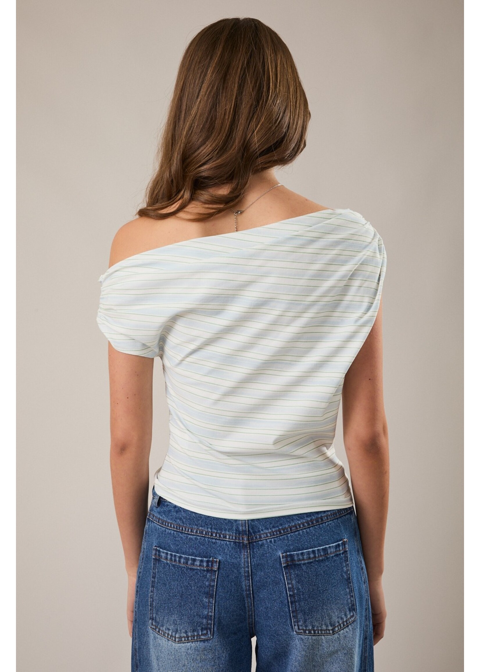 Le Lis One Side Off Shoulder Stripe Printed Knit Top - IT6229