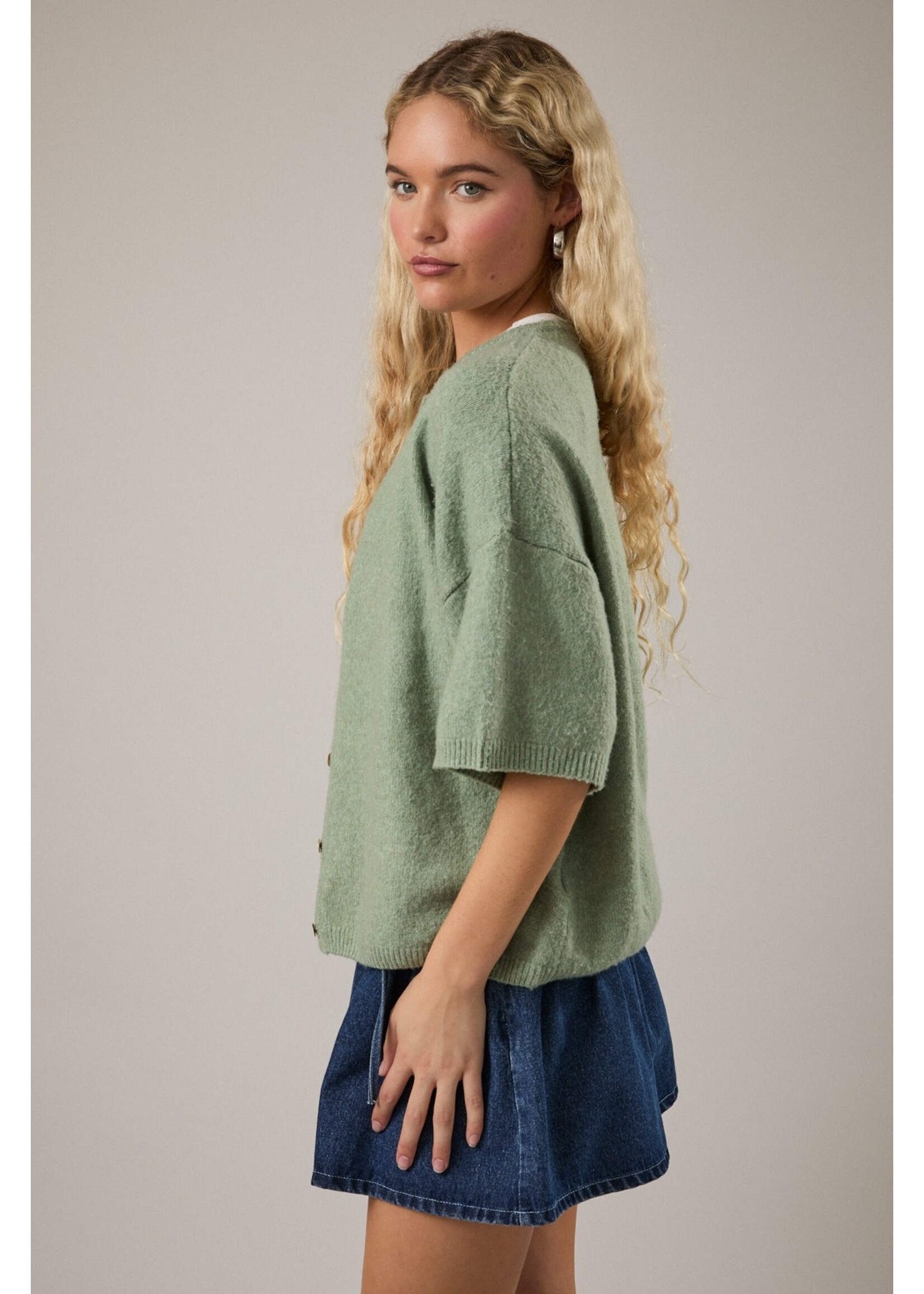 Le Lis Short Sleeve Crew Neck Cardigan - IWJ6344