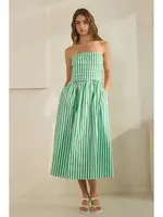 Creaman Stripe Cotton Strapless Tube Midi Dress - JD2184