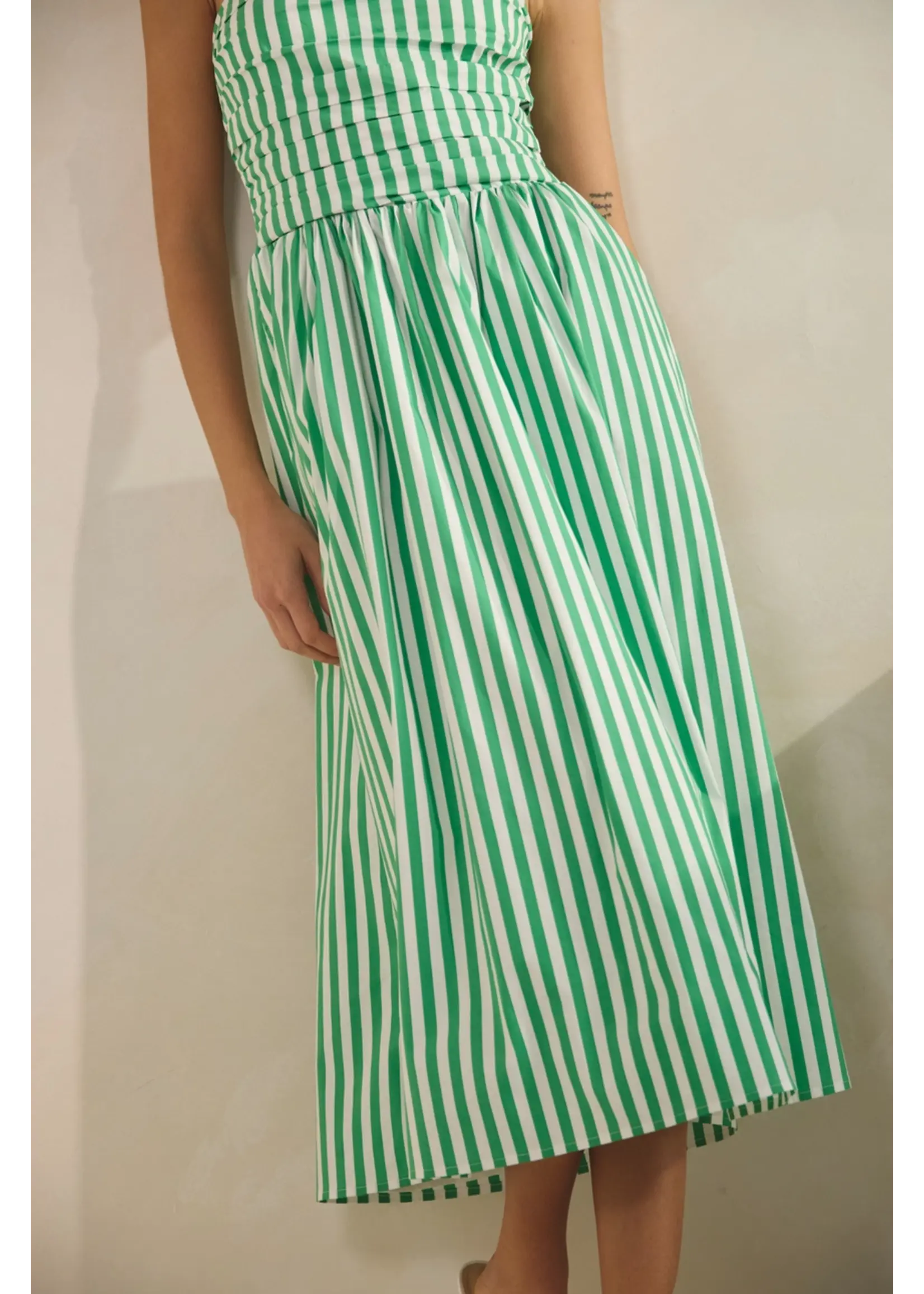 Creaman Stripe Cotton Strapless Tube Midi Dress - JD2184