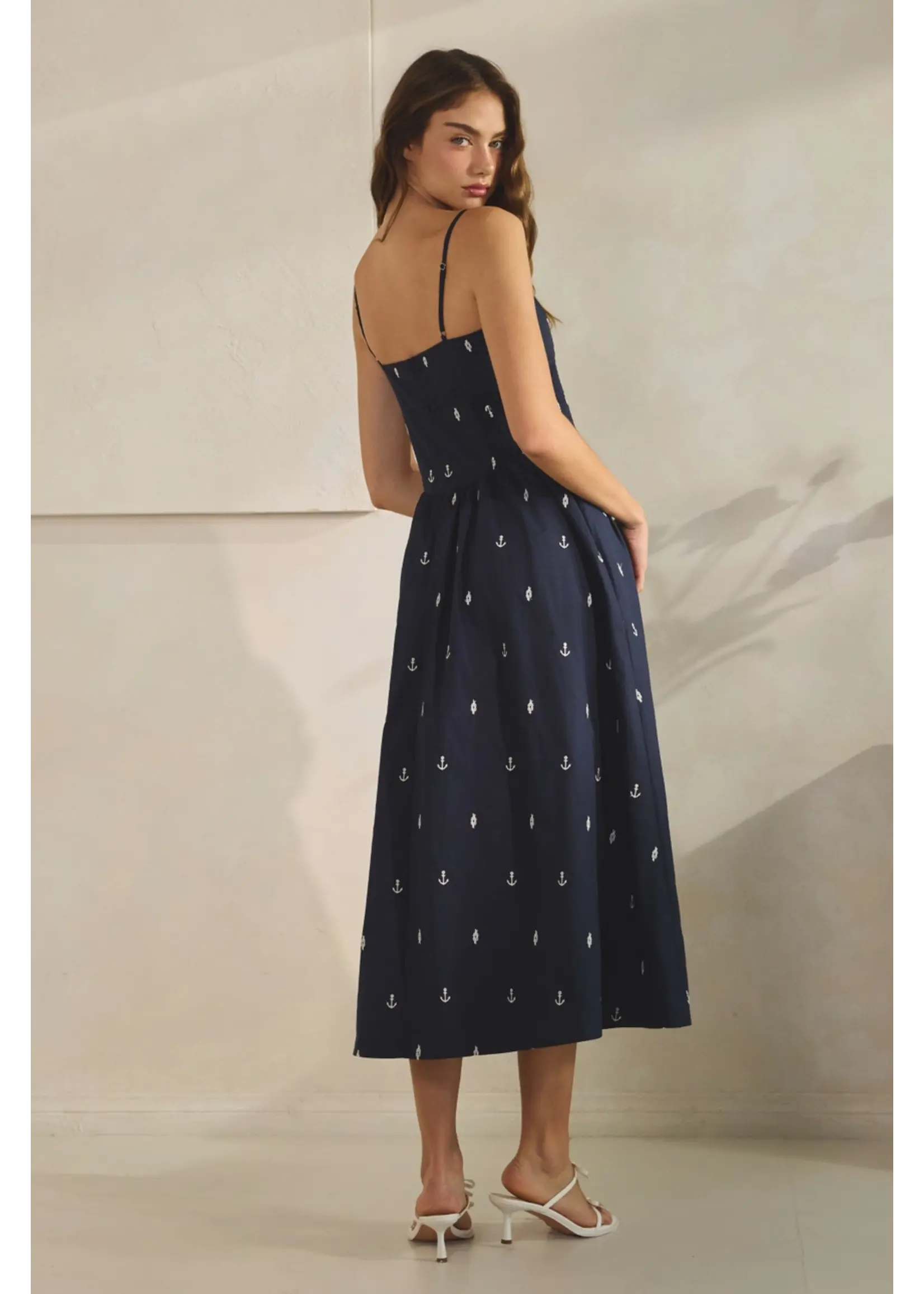 Creaman Anchor Embroidered Smocked Maxi Dress - JD2537