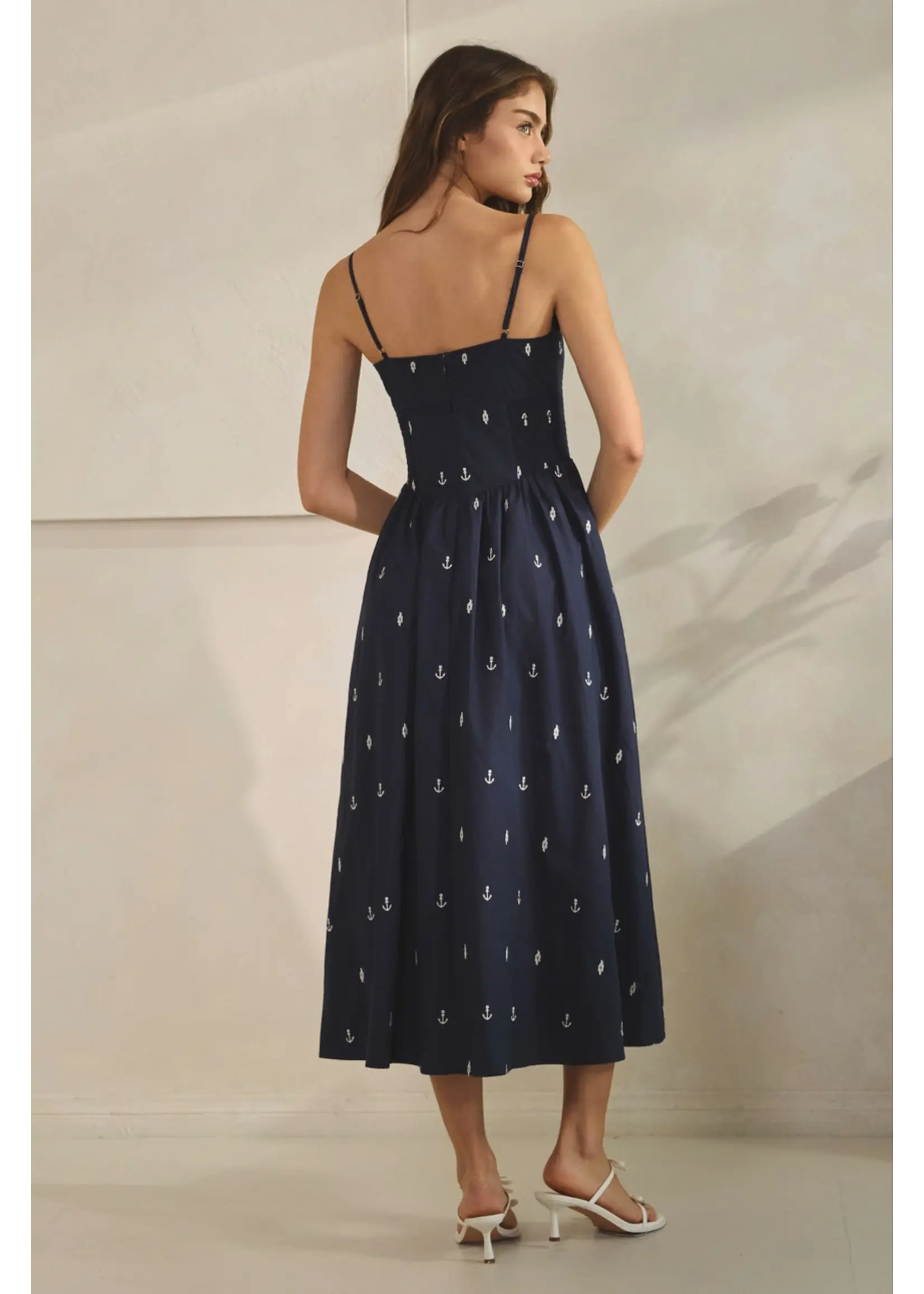 Creaman Anchor Embroidered Smocked Maxi Dress - JD2537