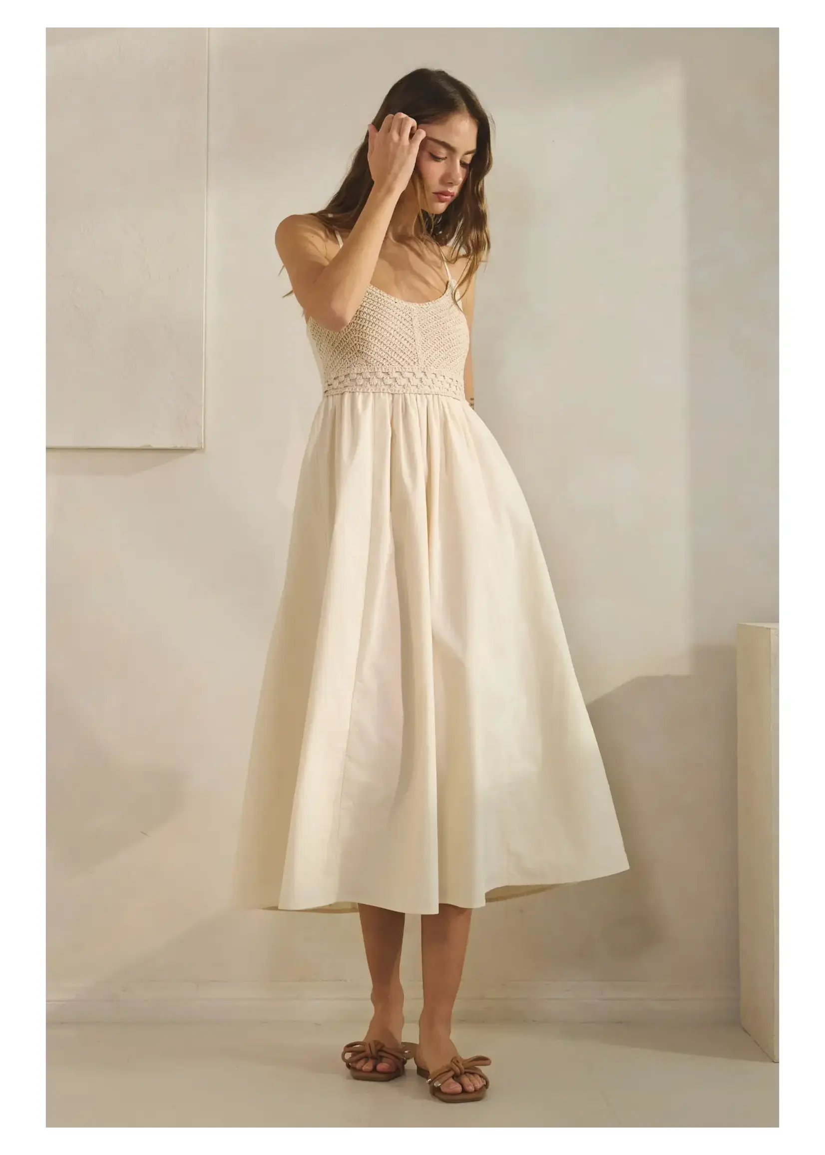 Creaman Haze Crochet Knit Contrast Midi Dress - HD3294