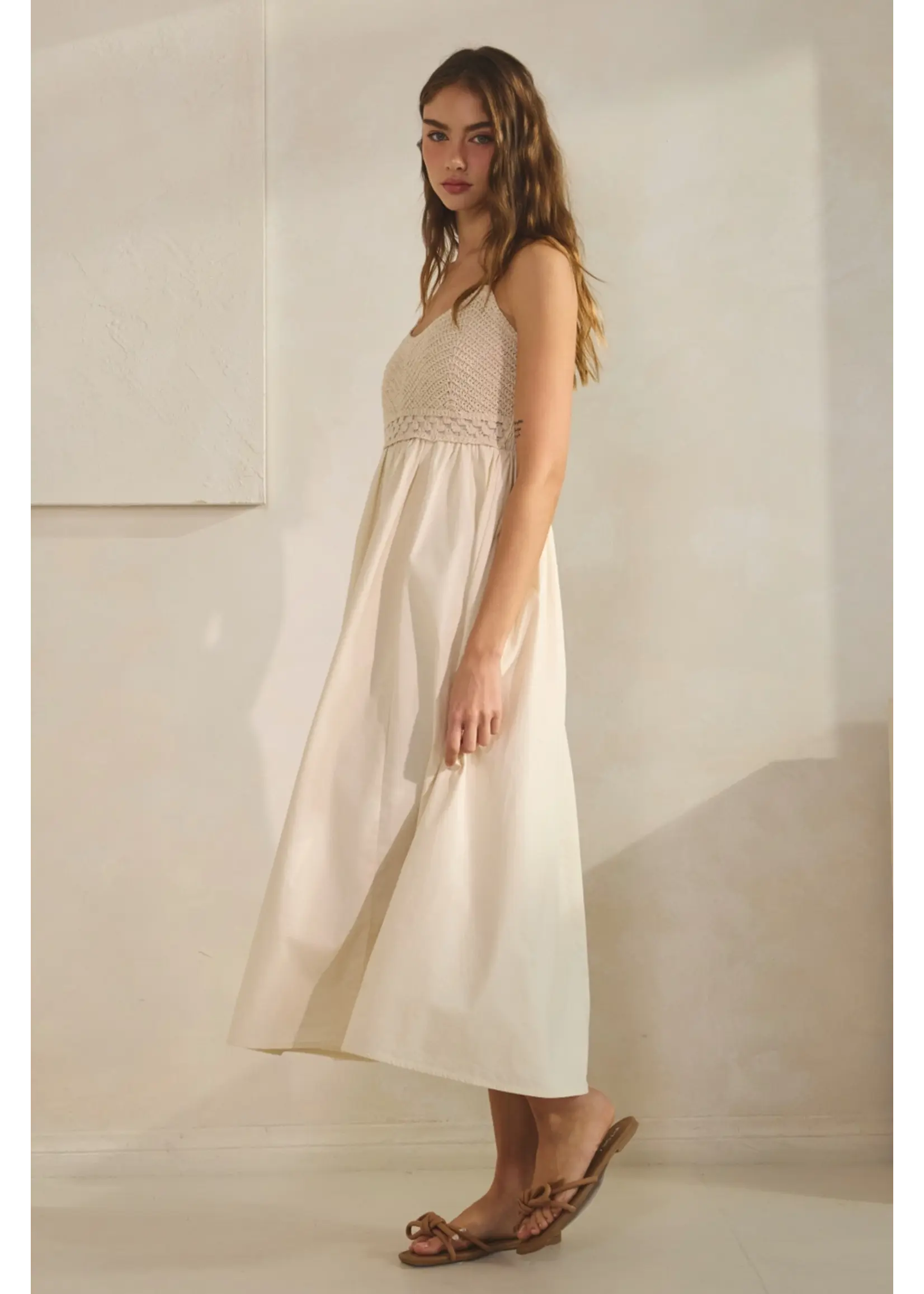 Creaman Haze Crochet Knit Contrast Midi Dress - HD3294