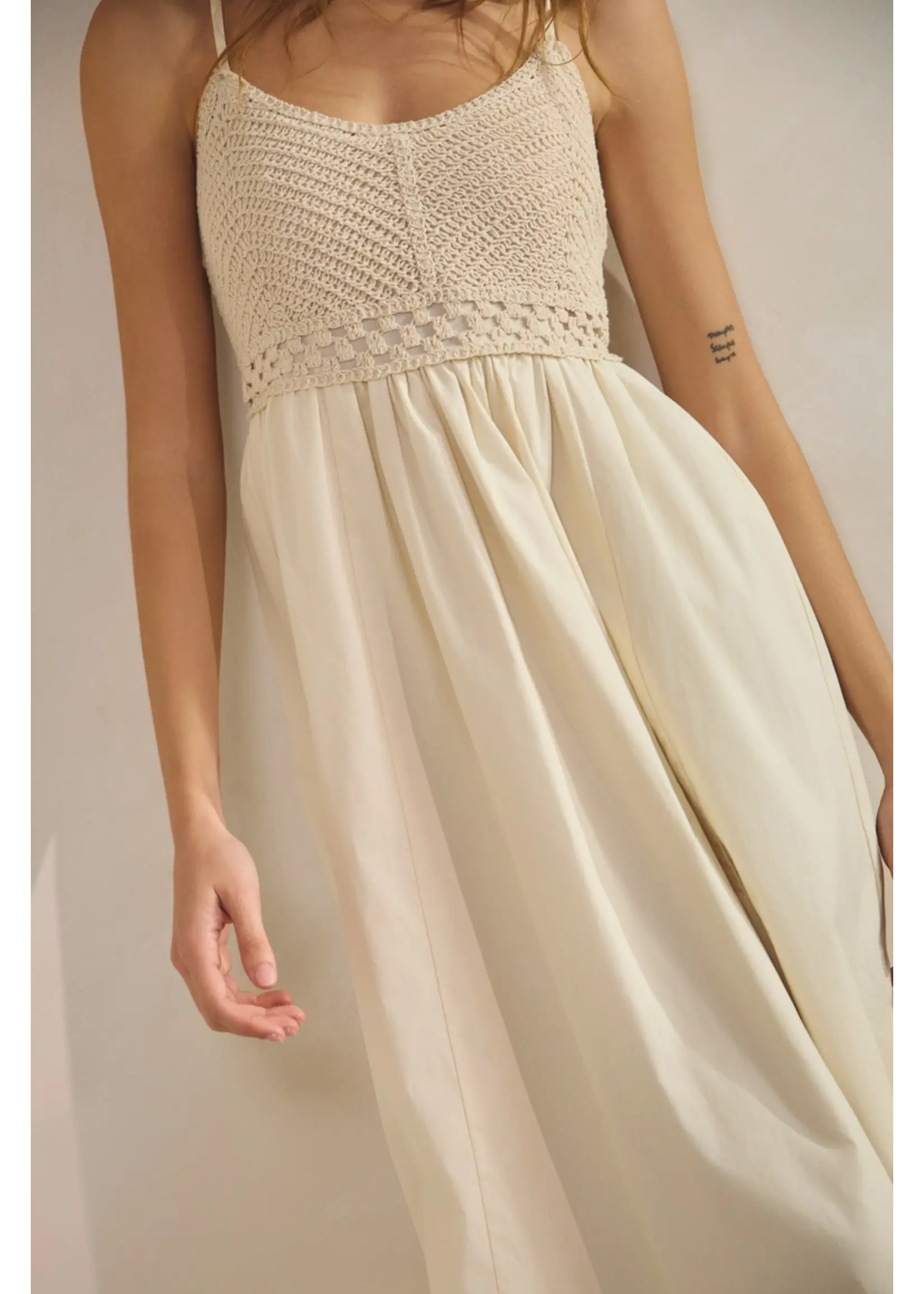 Creaman Haze Crochet Knit Contrast Midi Dress - HD3294