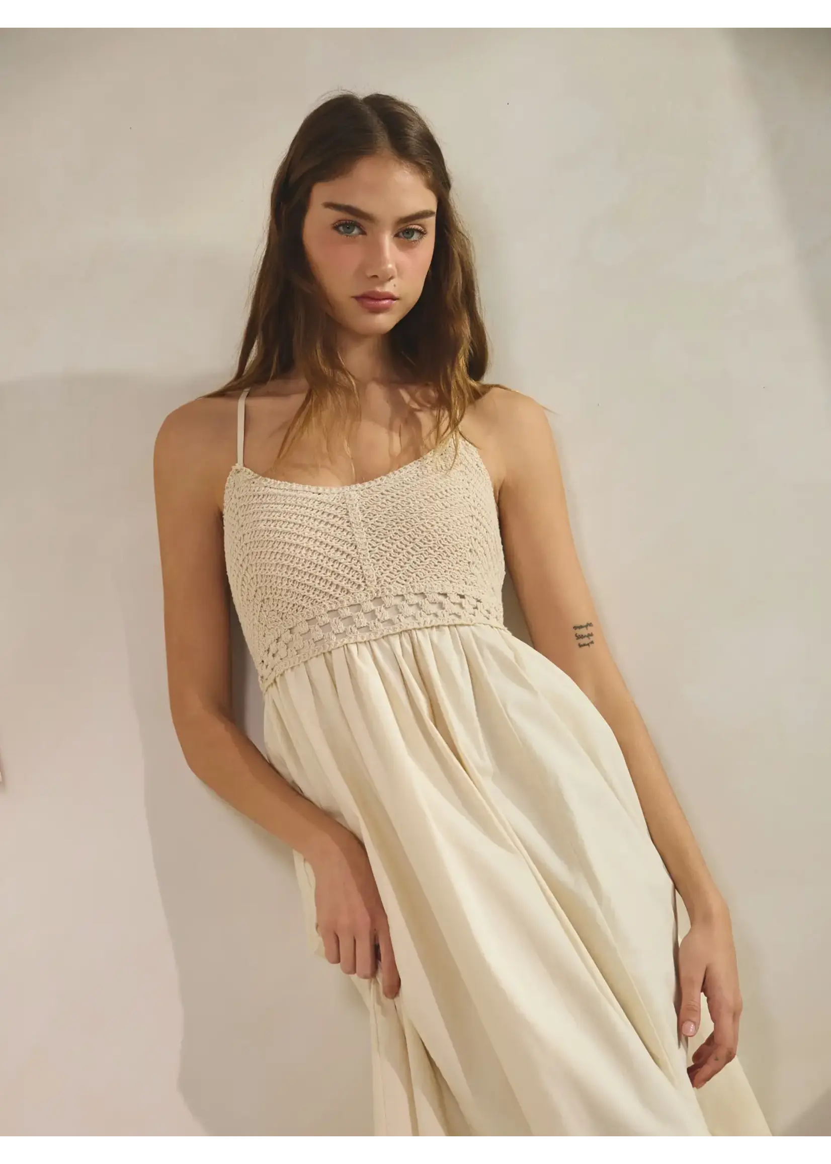 Creaman Haze Crochet Knit Contrast Midi Dress - HD3294