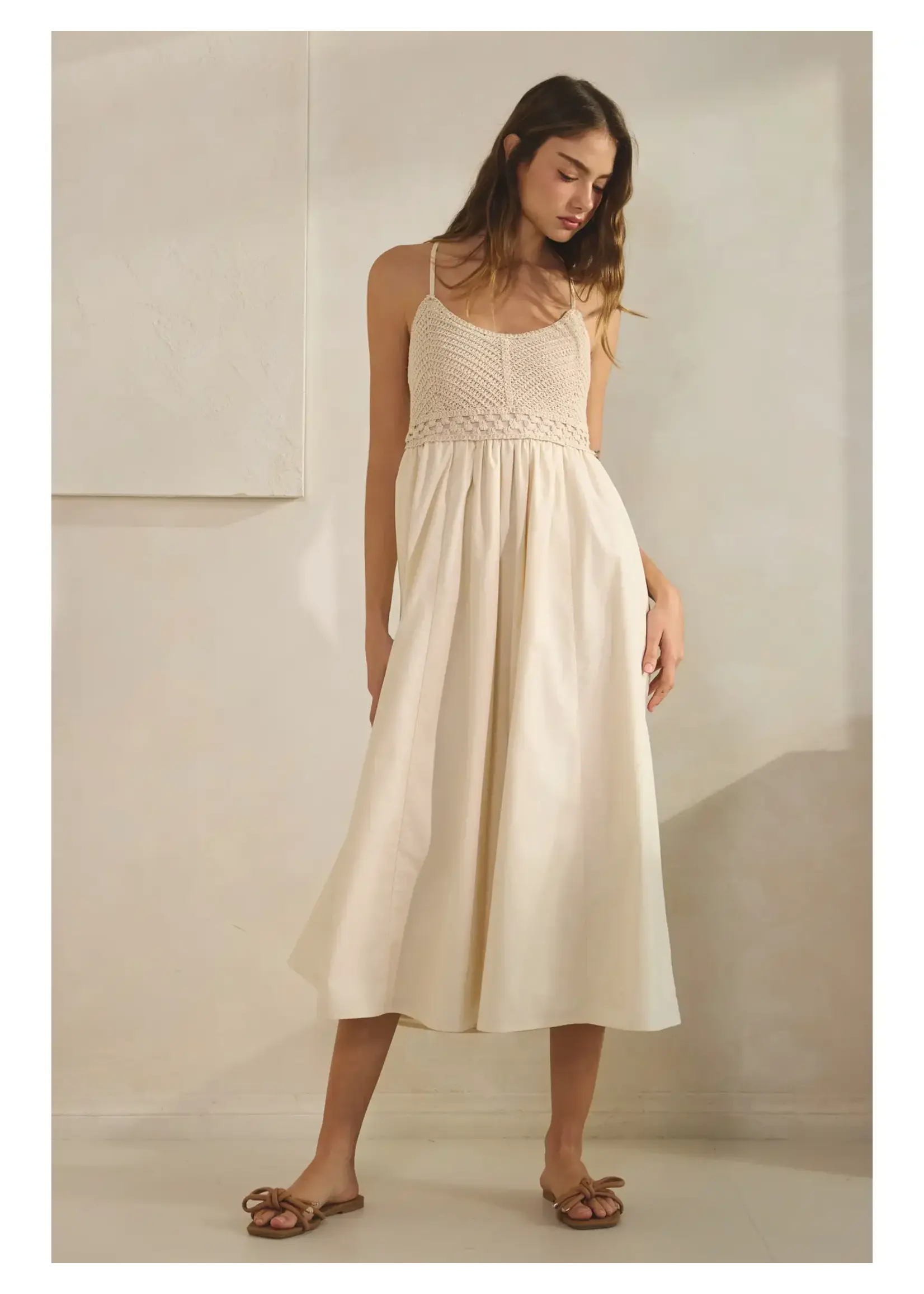 Creaman Haze Crochet Knit Contrast Midi Dress - HD3294