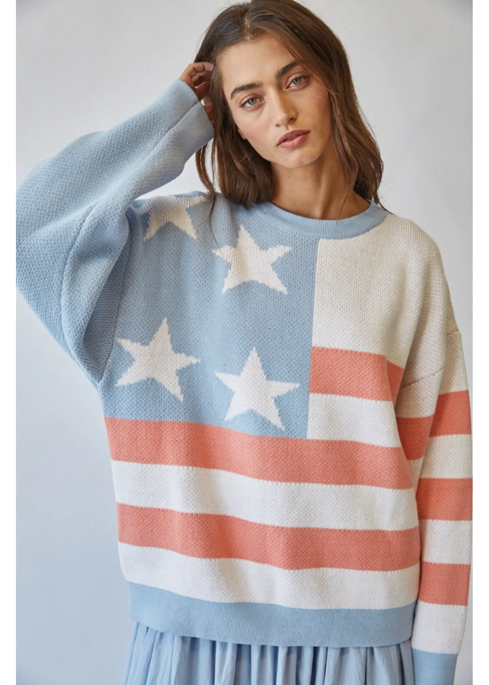 Creaman Oversized Jacquard Flag Knit Sweater - NSW2893