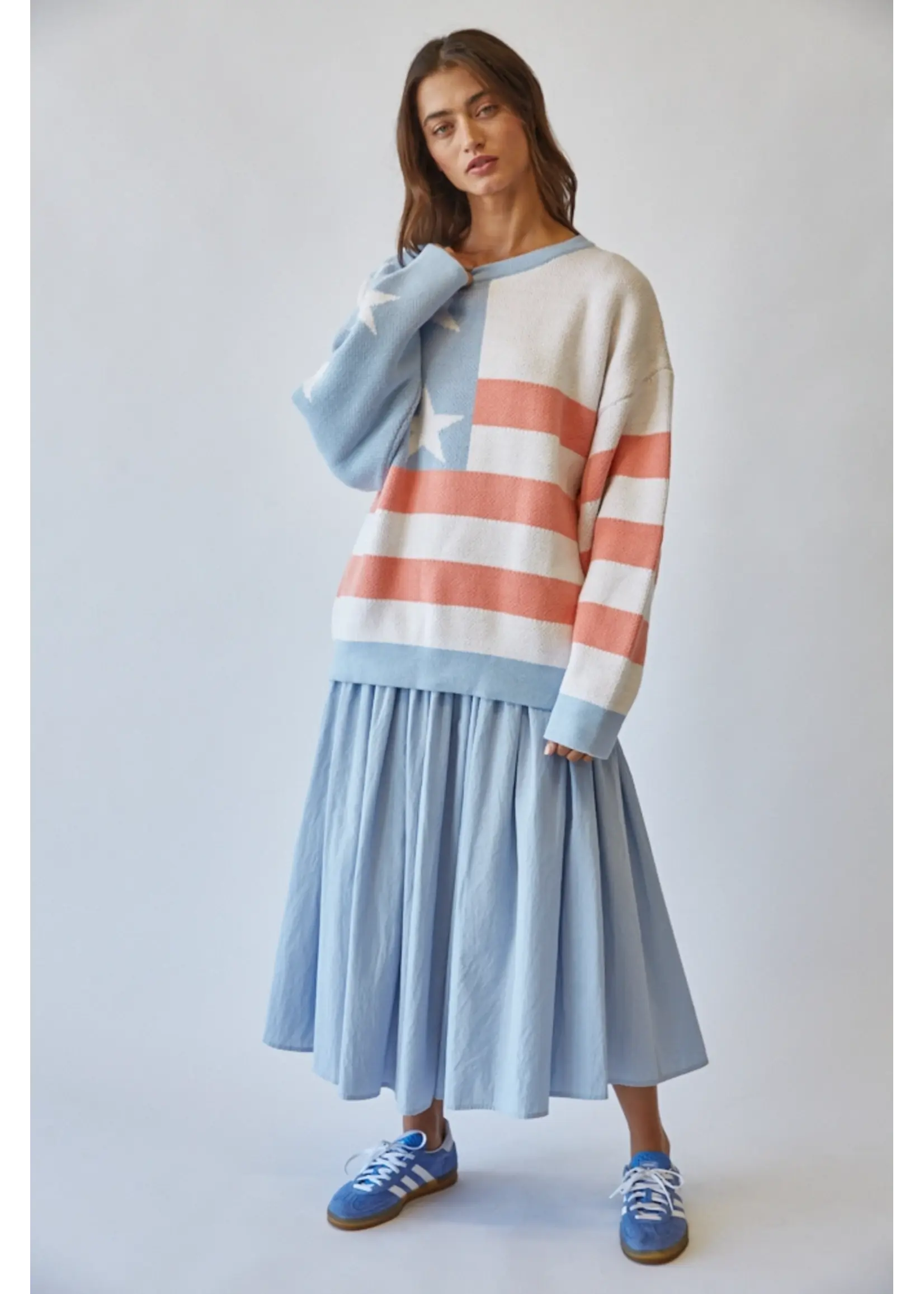 Creaman Oversized Jacquard Flag Knit Sweater - NSW2893