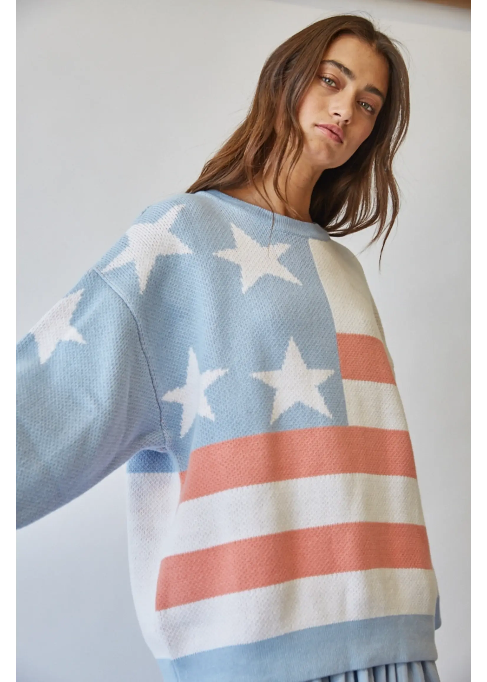 Creaman Oversized Jacquard Flag Knit Sweater - NSW2893