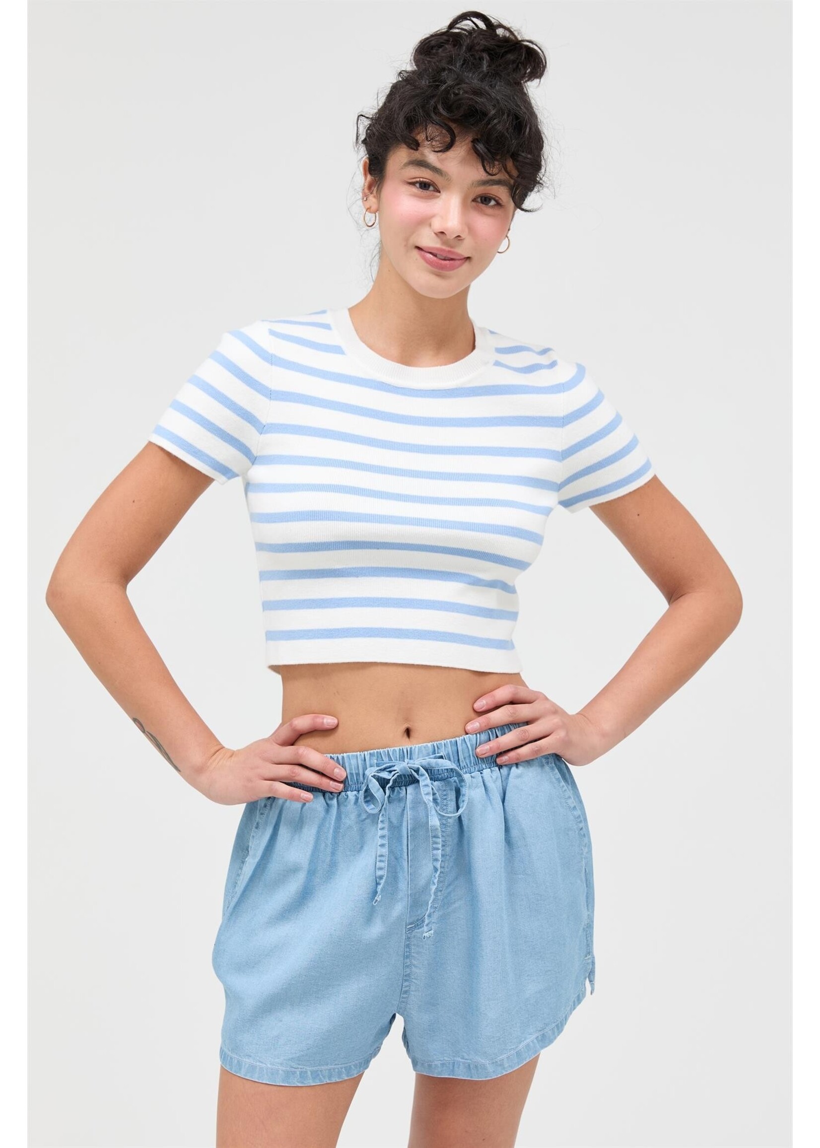 HYFVE Striped And Knit Crew Neck Crop Top - DZ26A139