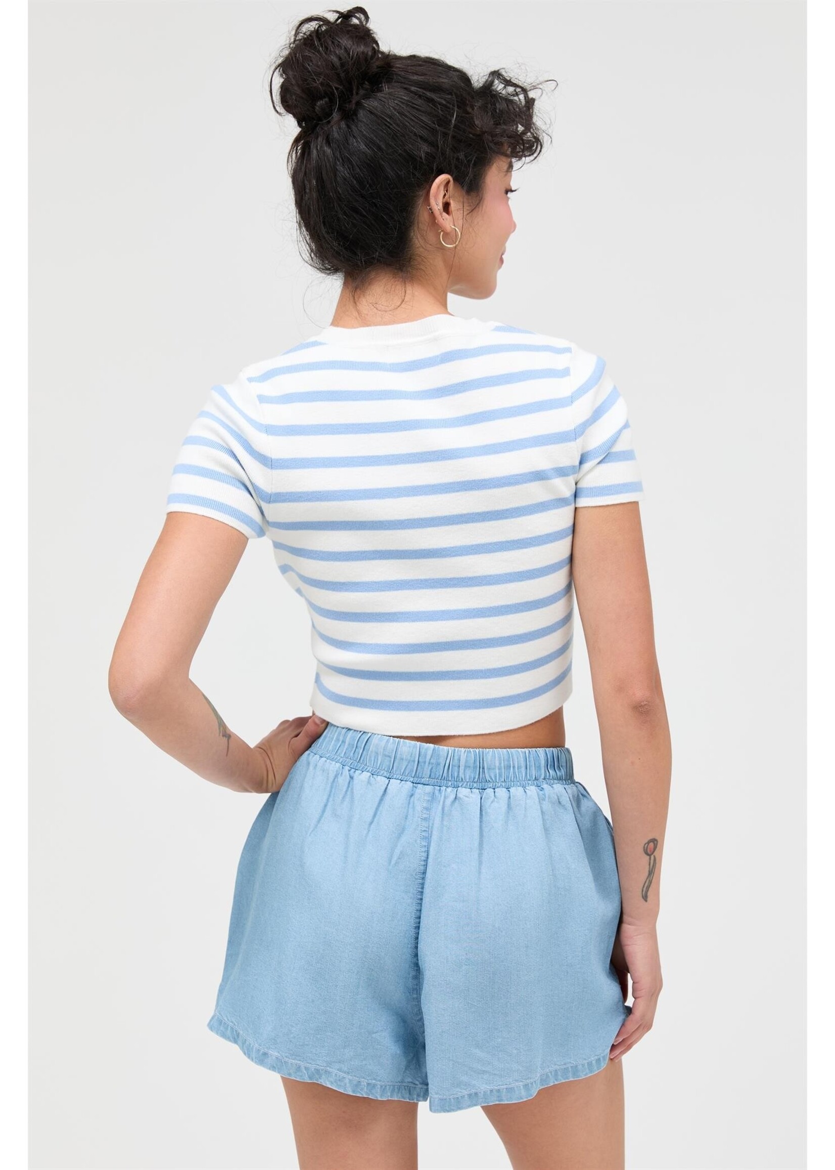 HYFVE Striped And Knit Crew Neck Crop Top - DZ26A139