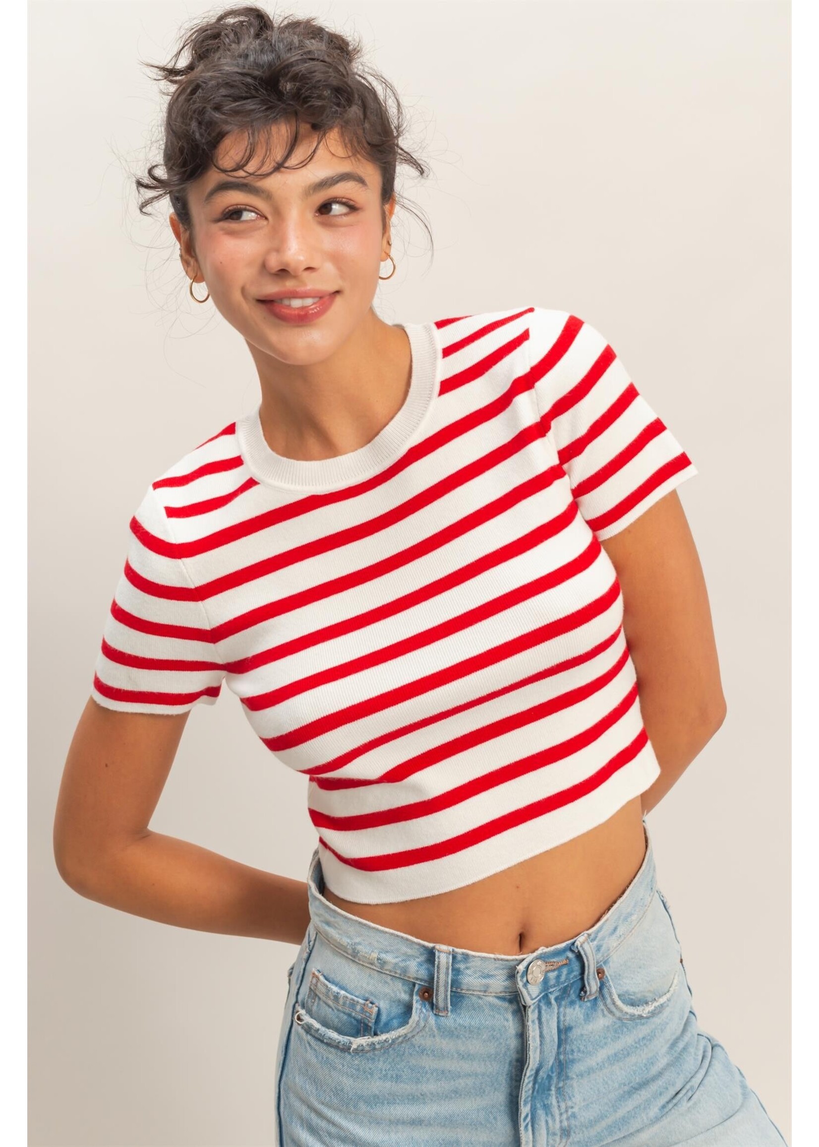 HYFVE Striped And Knit Crew Neck Crop Top - DZ26A139