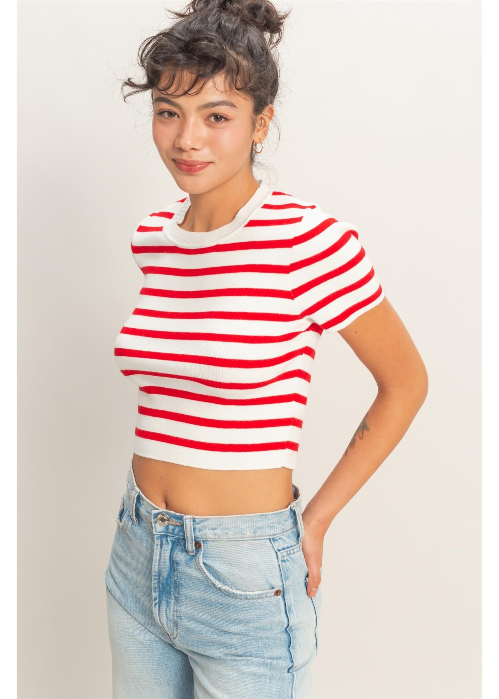 HYFVE Striped And Knit Crew Neck Crop Top - DZ26A139