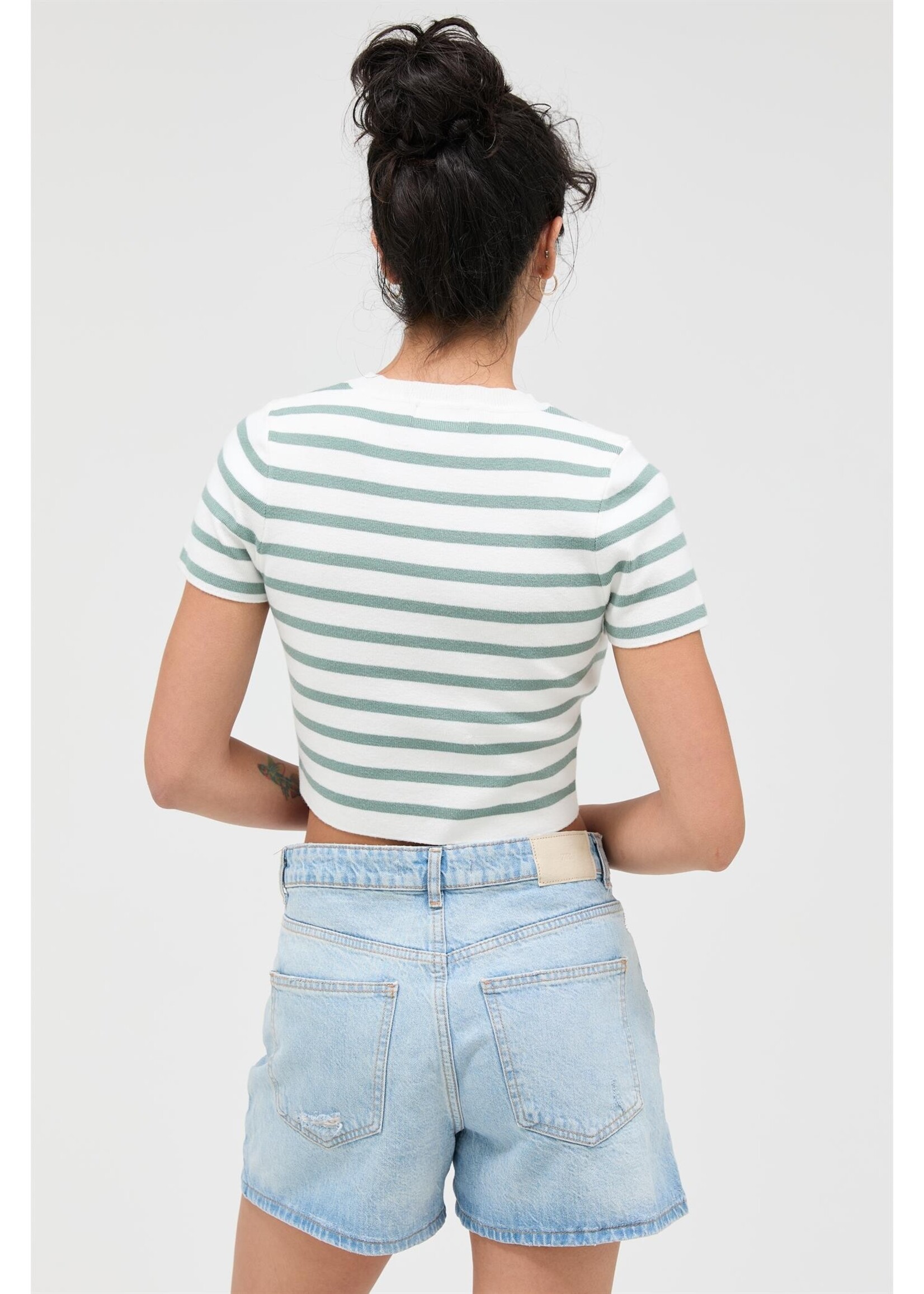 HYFVE Striped And Knit Crew Neck Crop Top - DZ26A139