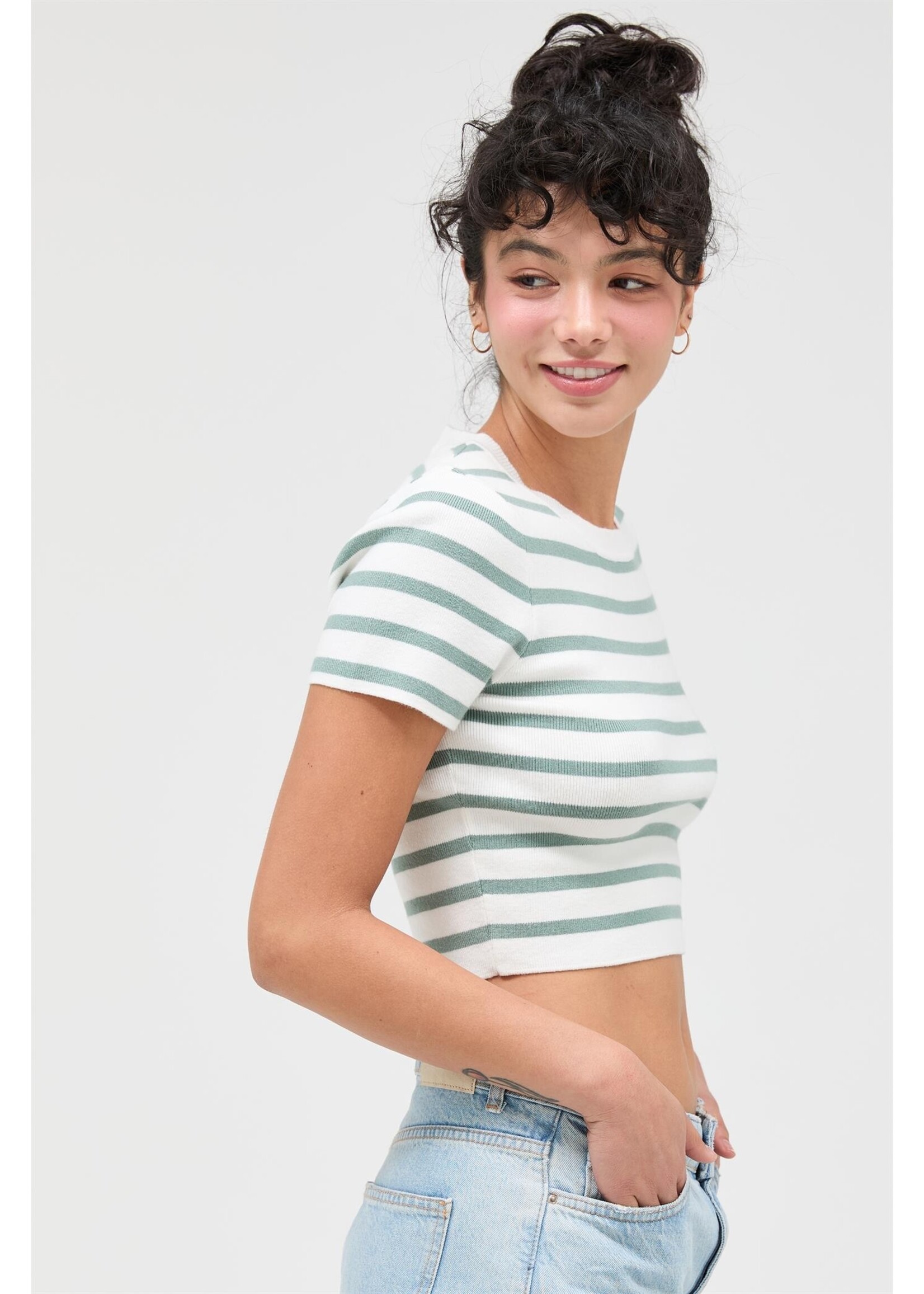 HYFVE Striped And Knit Crew Neck Crop Top - DZ26A139