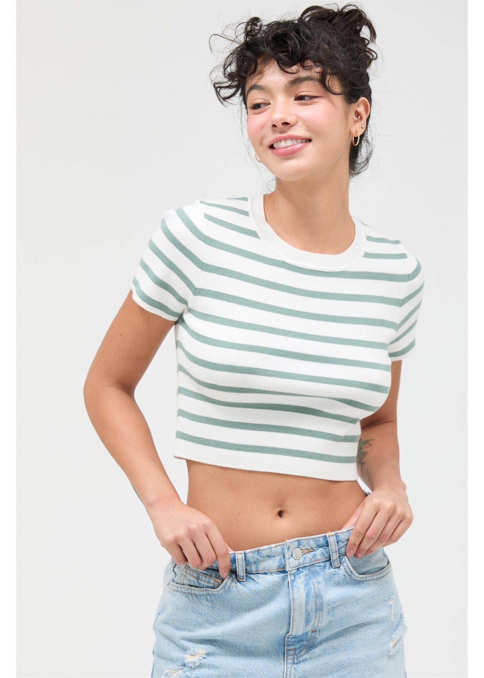 HYFVE Striped And Knit Crew Neck Crop Top - DZ26A139