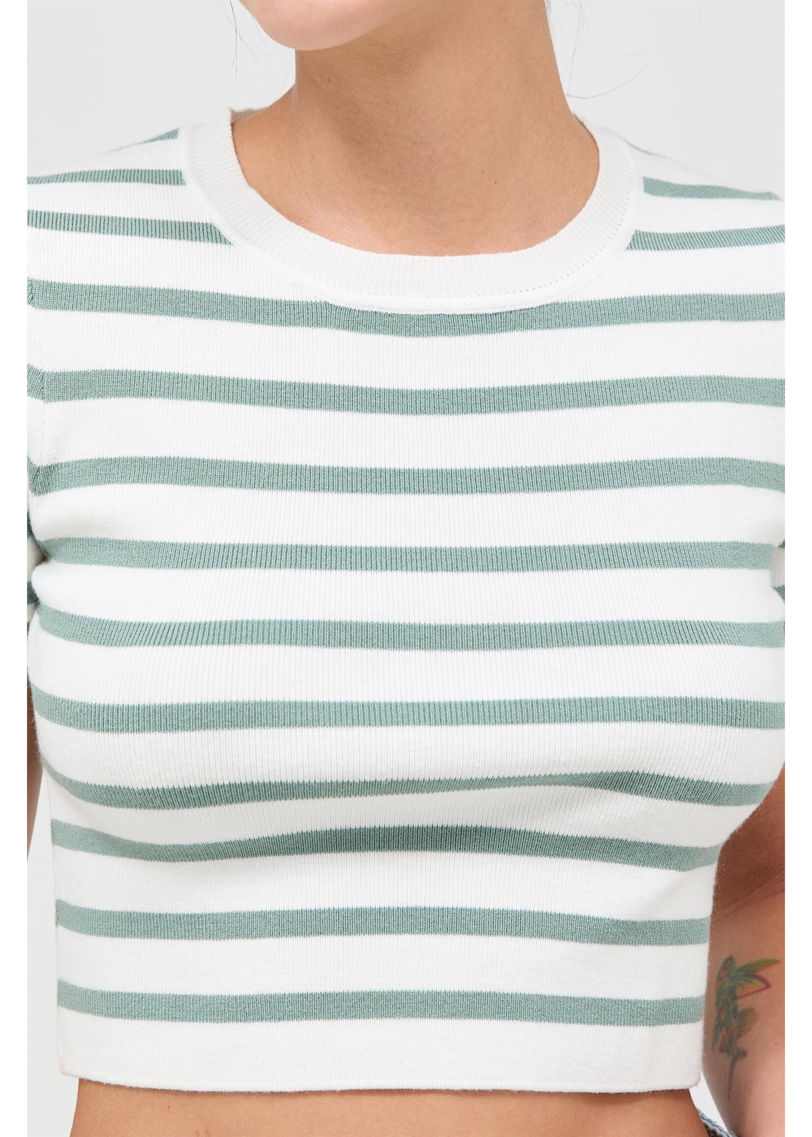HYFVE Striped And Knit Crew Neck Crop Top - DZ26A139