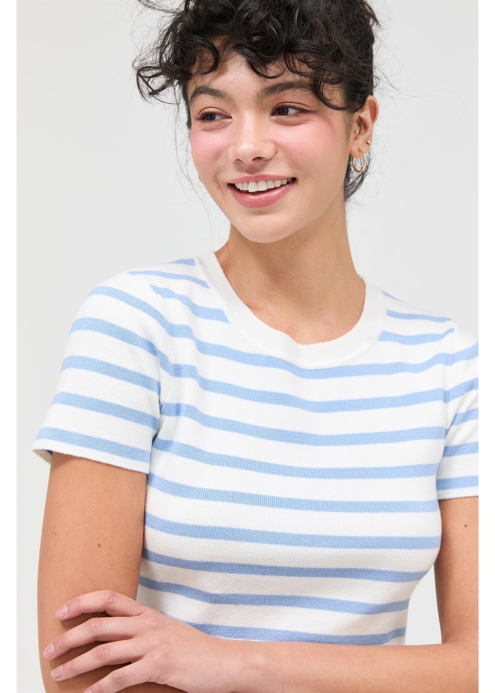HYFVE Striped And Knit Crew Neck Crop Top - DZ26A139