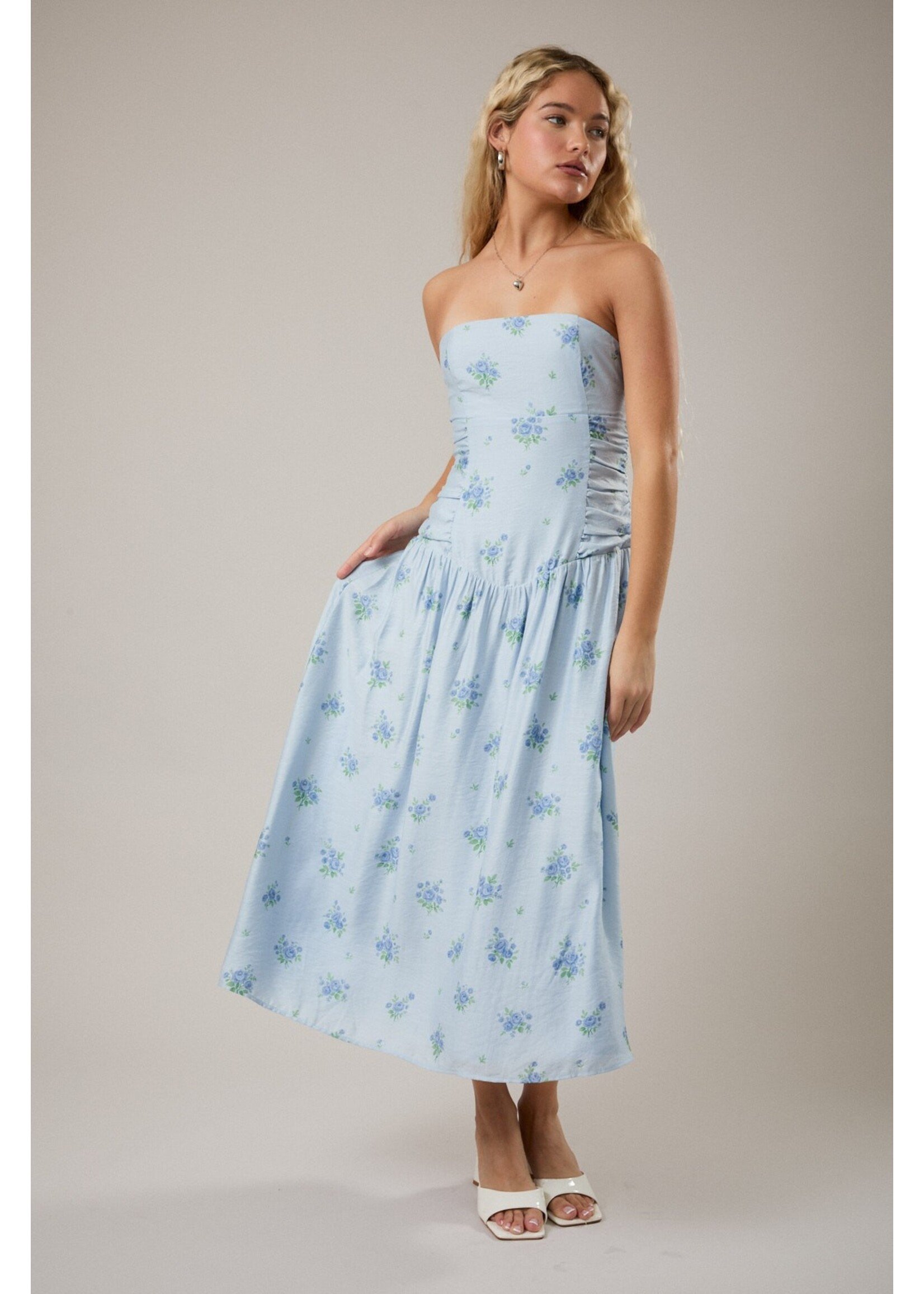 Le Lis Strapless Crop Waist Ruched Midi Dress - ID6245