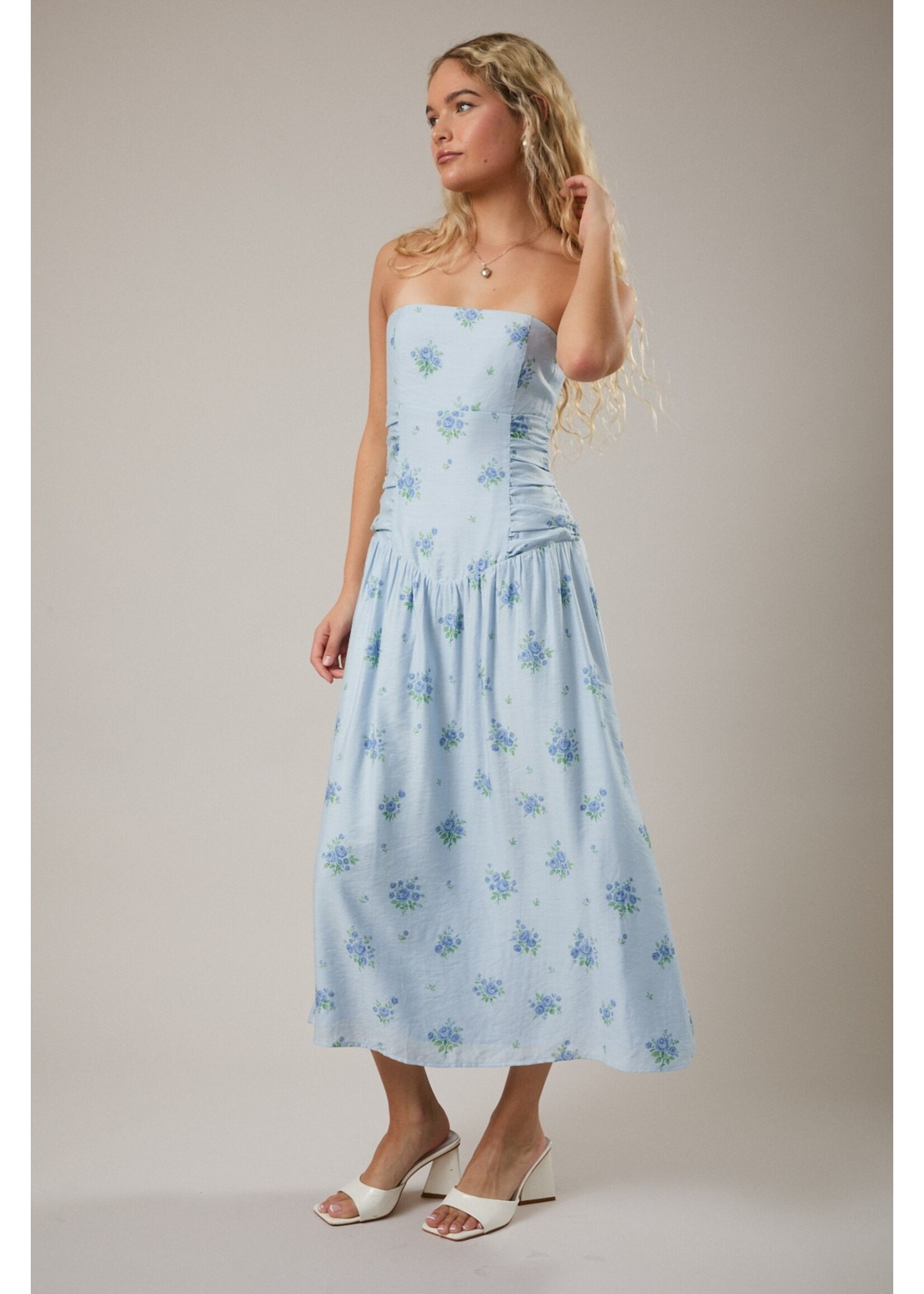 Le Lis Strapless Crop Waist Ruched Midi Dress - ID6245