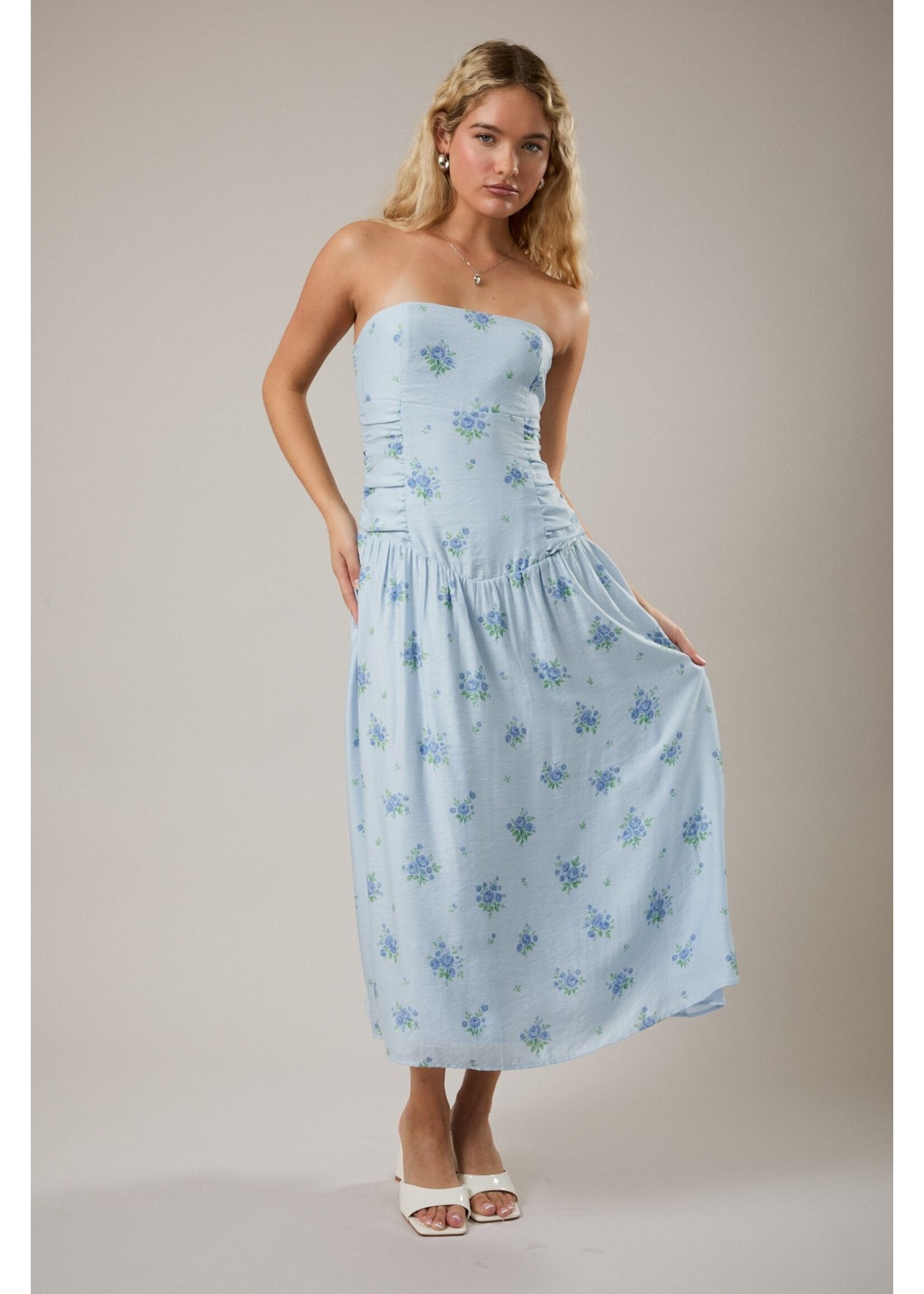 Le Lis Strapless Crop Waist Ruched Midi Dress - ID6245