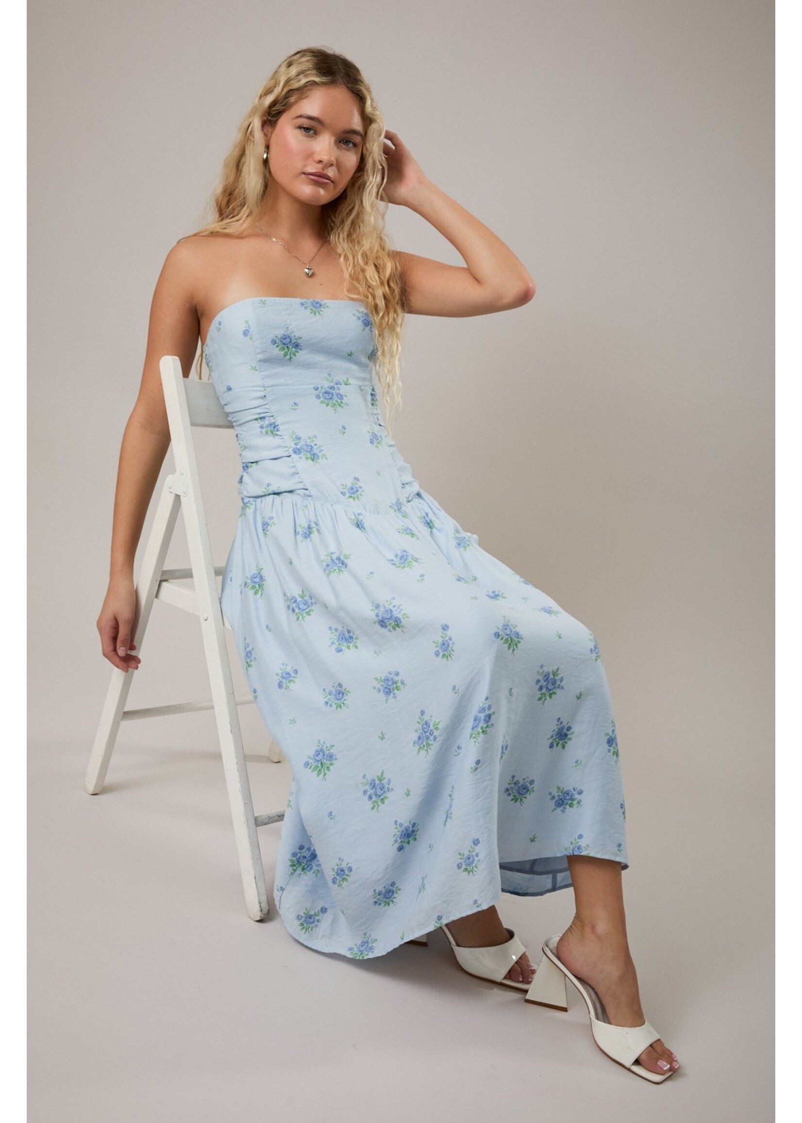 Le Lis Strapless Crop Waist Ruched Midi Dress - ID6245