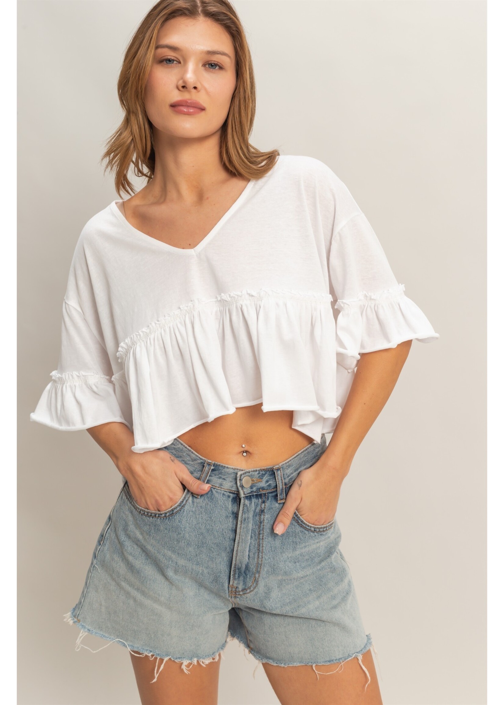 HYFVE V-Neck Ruffle Hem Top - HF26C030