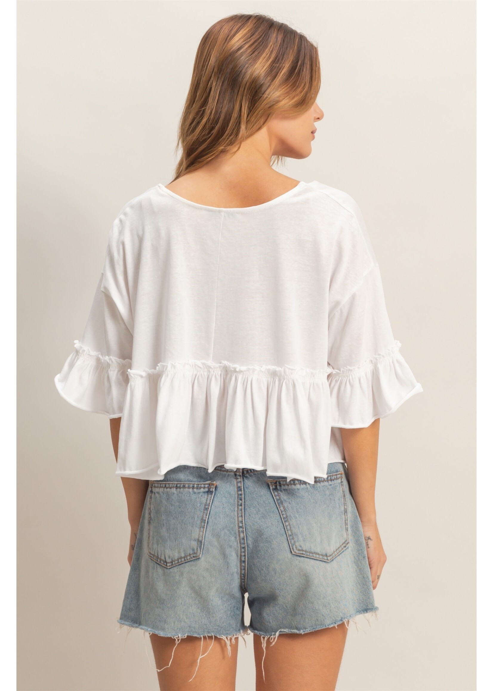 HYFVE V-Neck Ruffle Hem Top - HF26C030