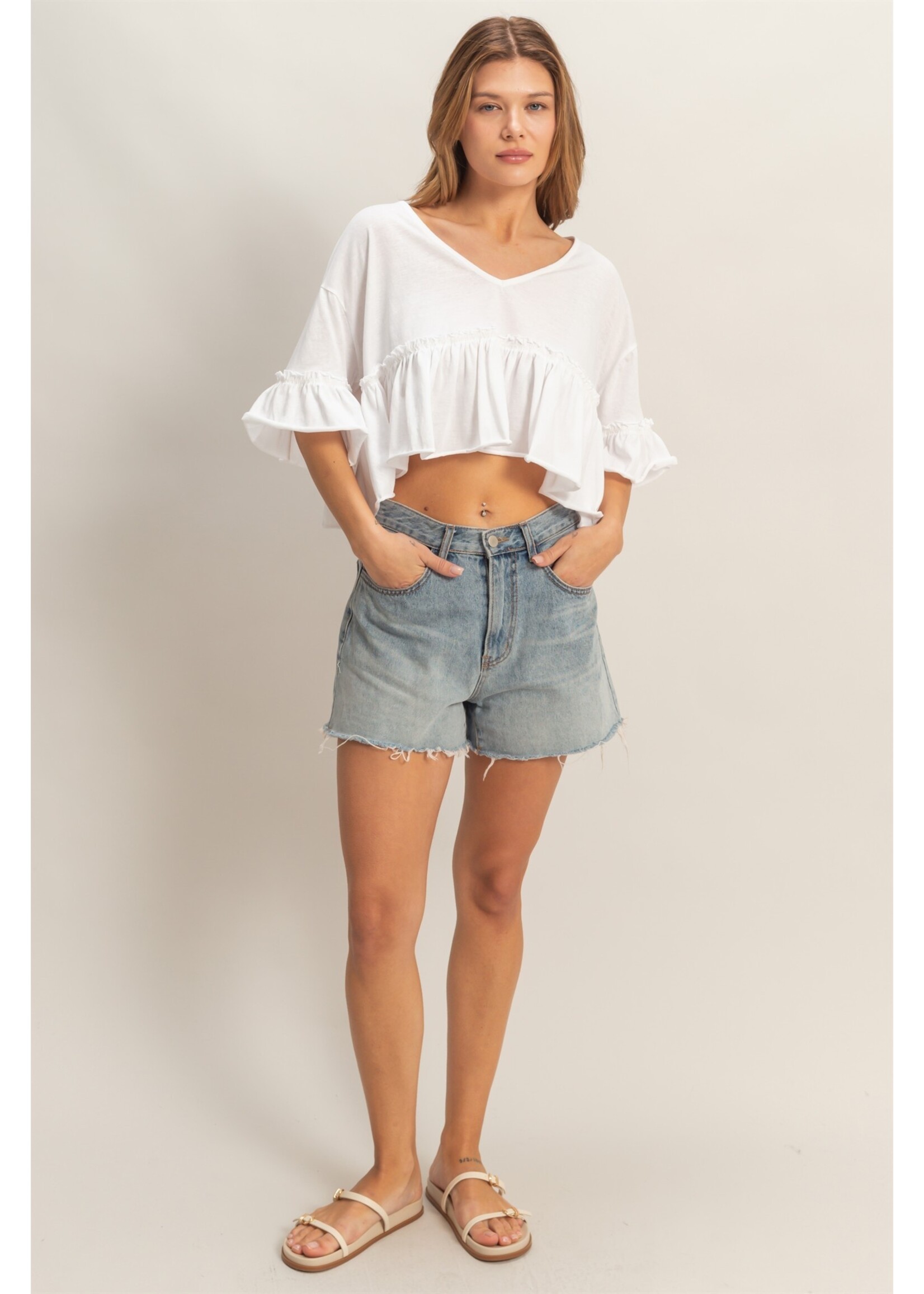 HYFVE V-Neck Ruffle Hem Top - HF26C030