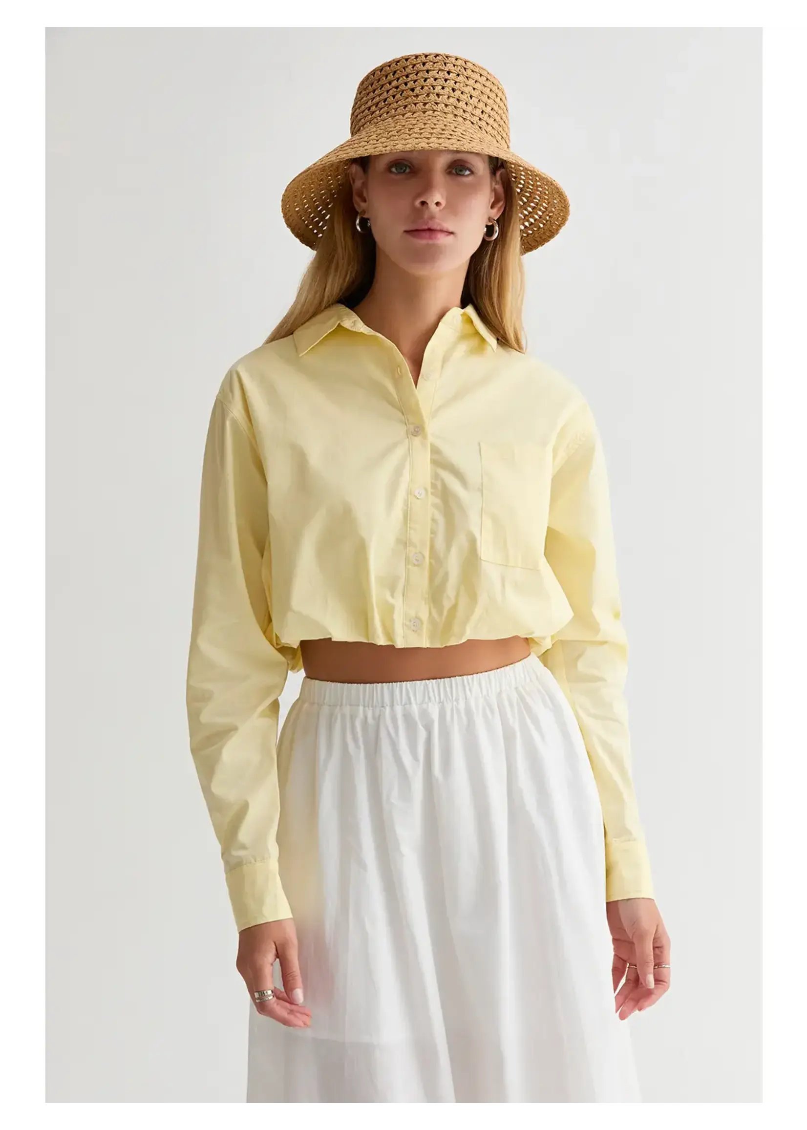 Crescent Demi Poplin Bubble Hem Semi Cropped Shirt - CT9734