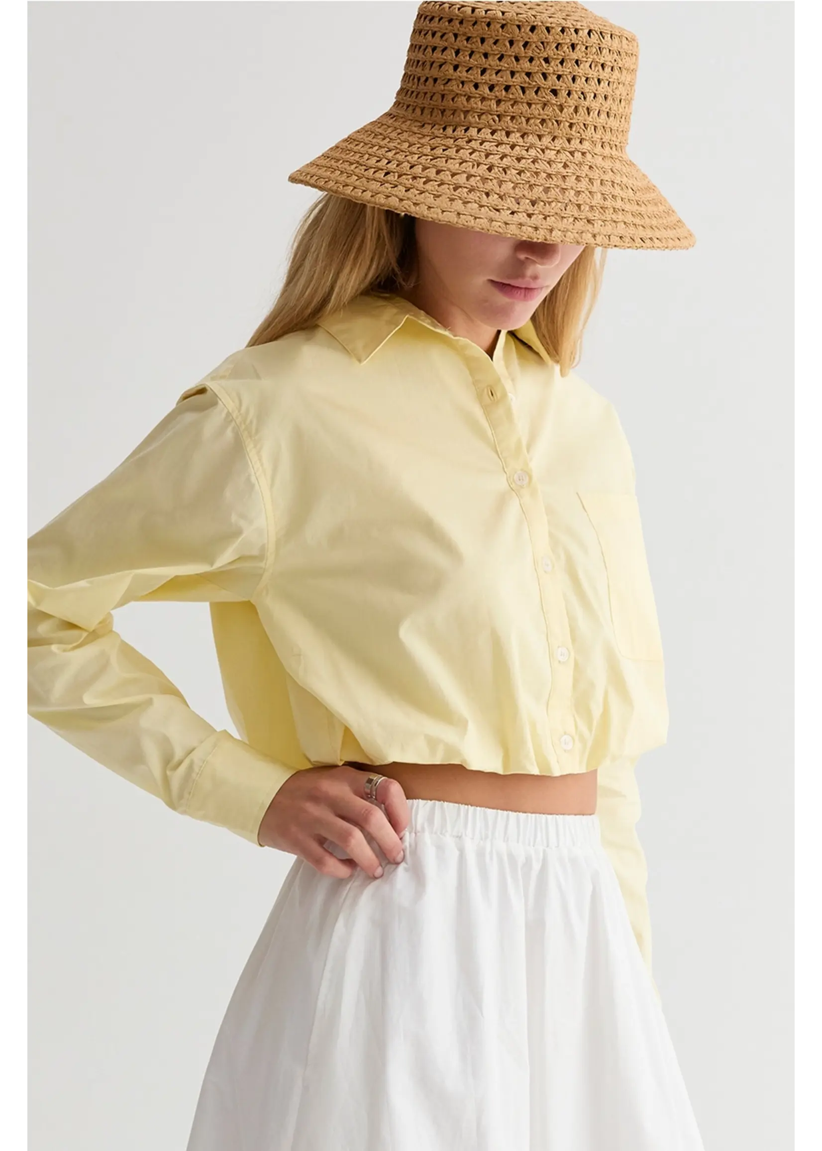 Crescent Demi Poplin Bubble Hem Semi Cropped Shirt - CT9734