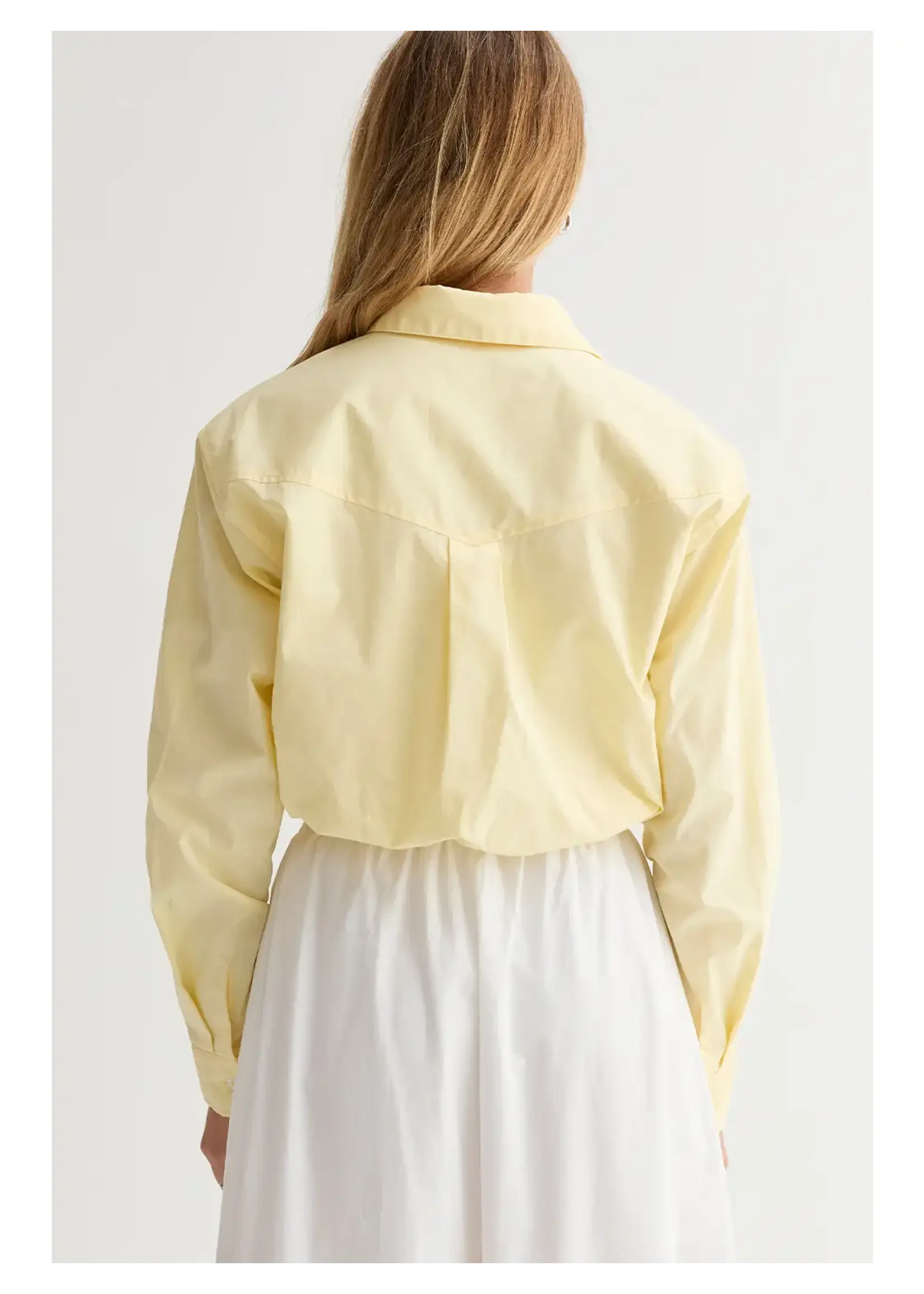 Crescent Demi Poplin Bubble Hem Semi Cropped Shirt - CT9734