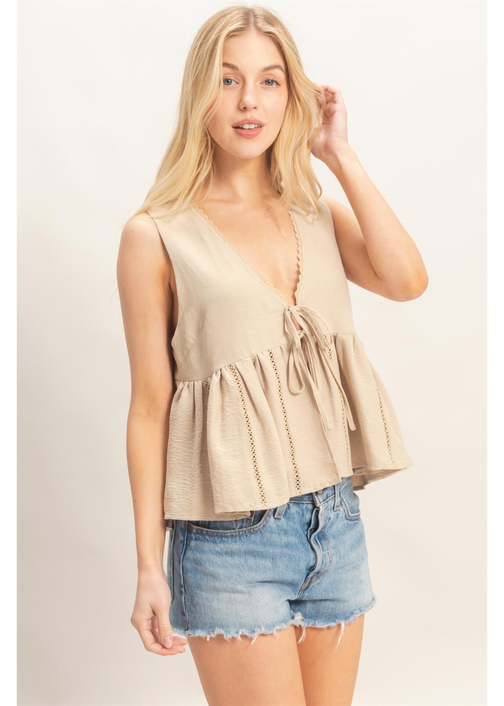 HYFVE Lace Trim Tie Front Top - HF26C100-D