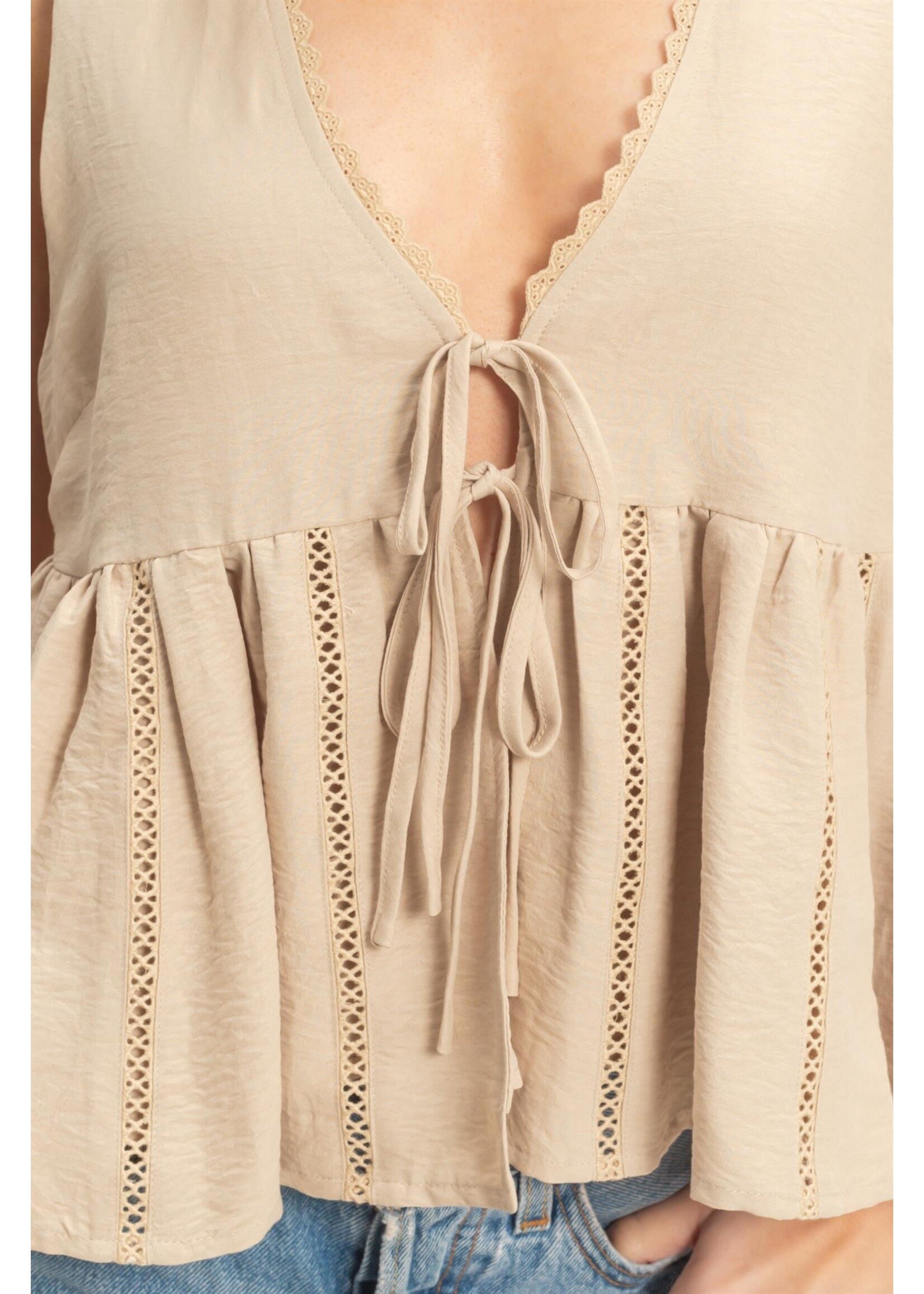 HYFVE Lace Trim Tie Front Top - HF26C100-D