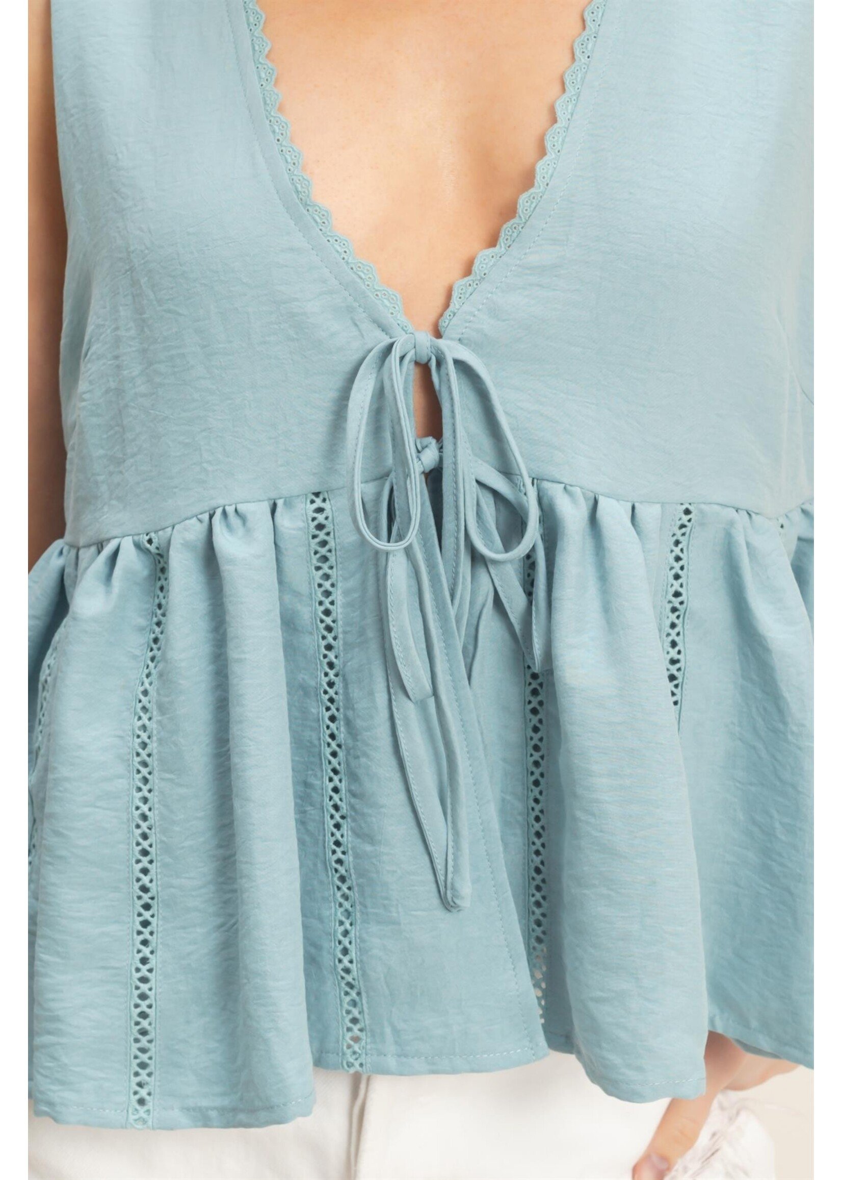 HYFVE Lace Trim Tie Front Top - HF26C100-D