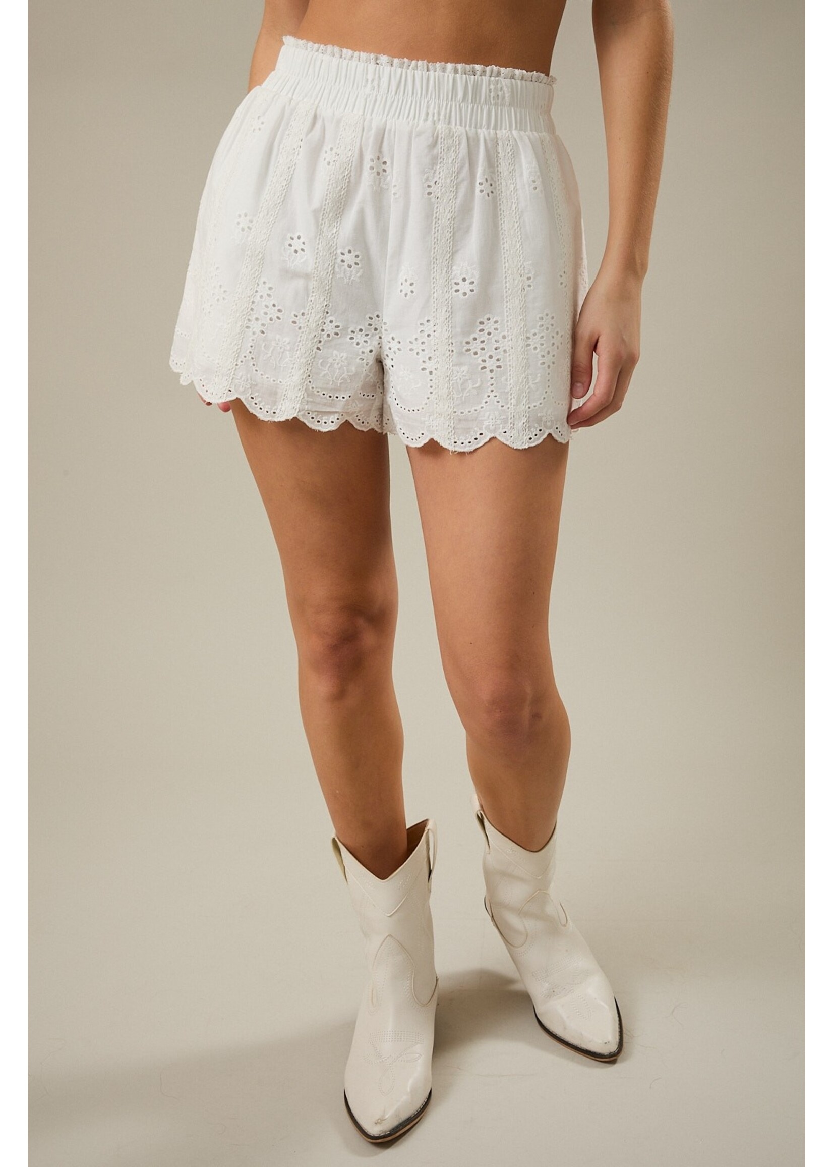 Le Lis Lace Trim Smocked High Waist Shorts - BP1321